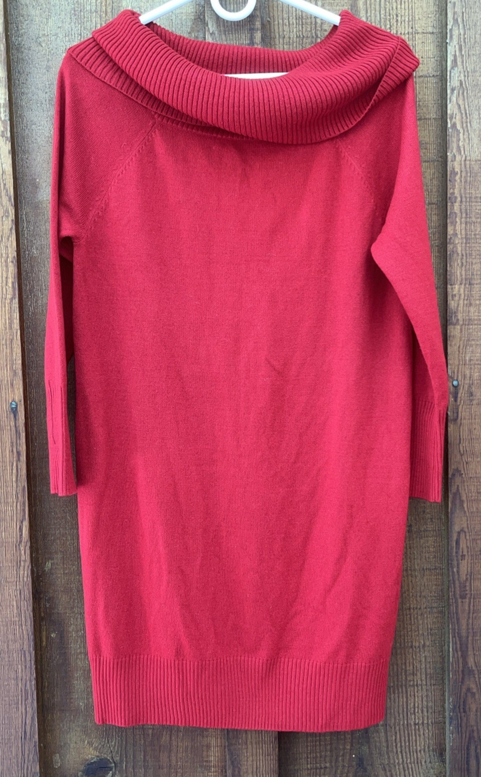 Soho Sweater Dress Womens Large Red Knit Cowl Neck Stretch Pullover Winter