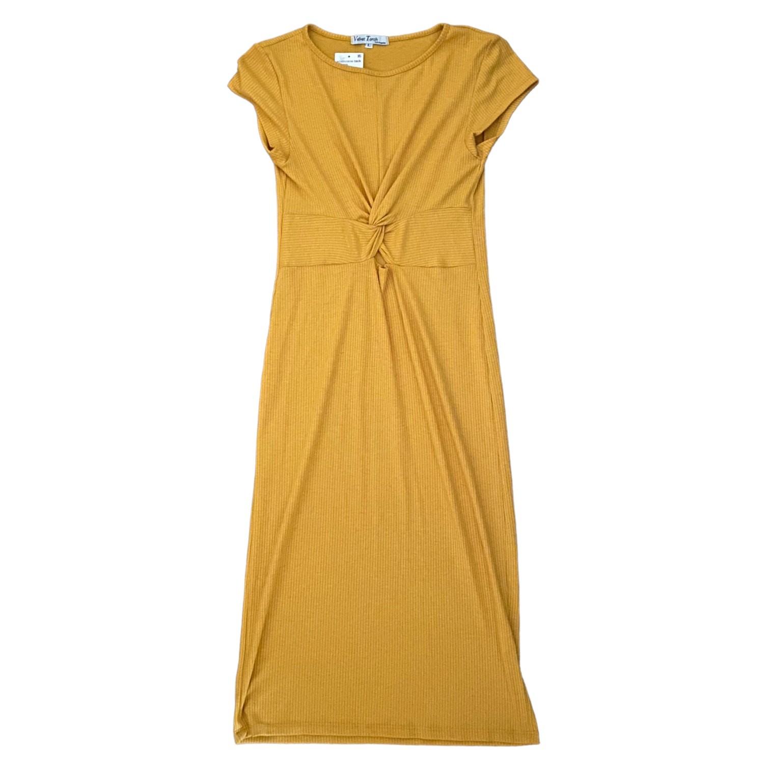 Velvet Golden Yellow Torch Long Fitted Dress Size Large NEW