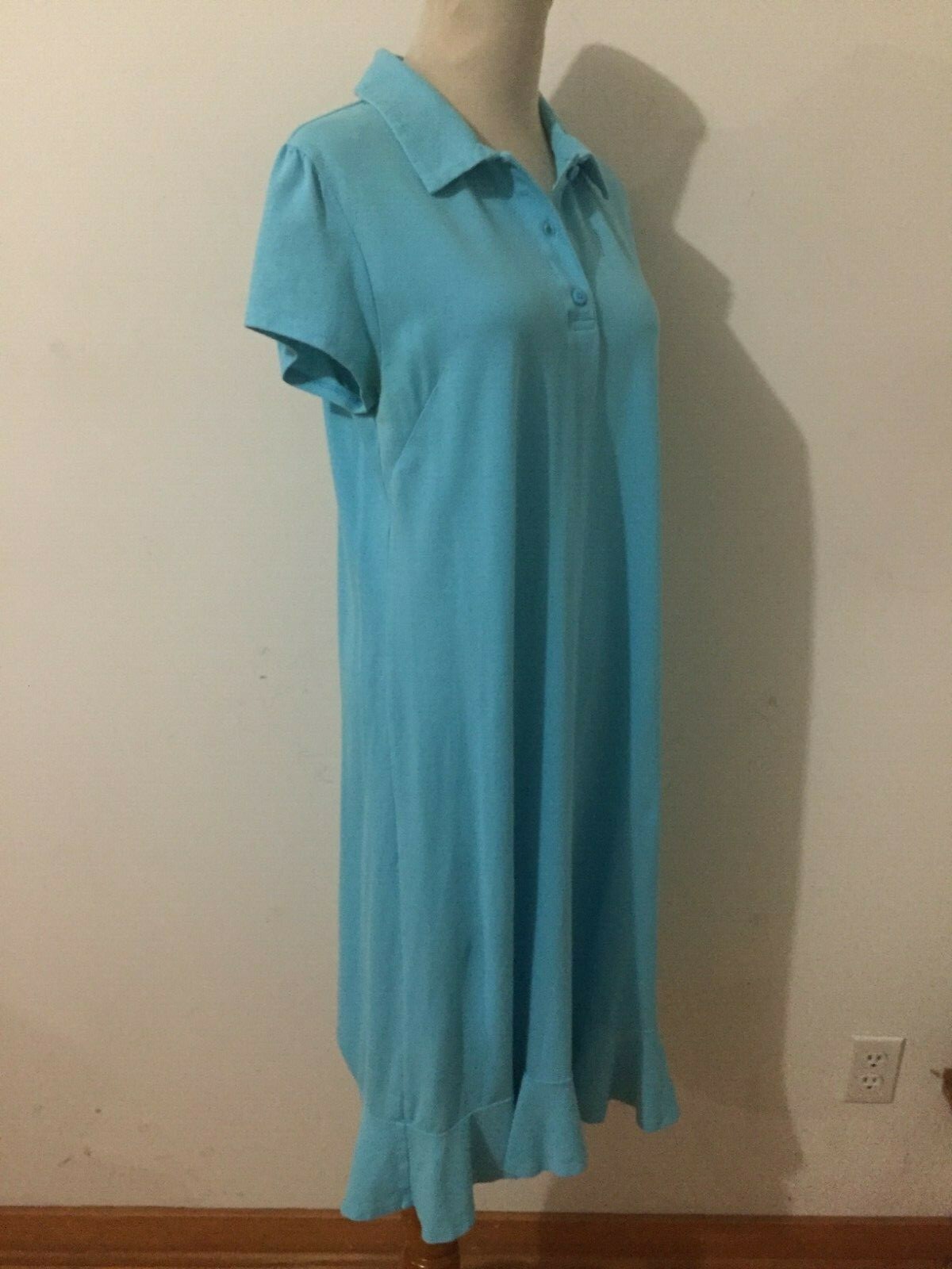 Hanna Andersson 1/4-Button Piqué Polo Shirt Dress Aqua Blue Woman’s Size M