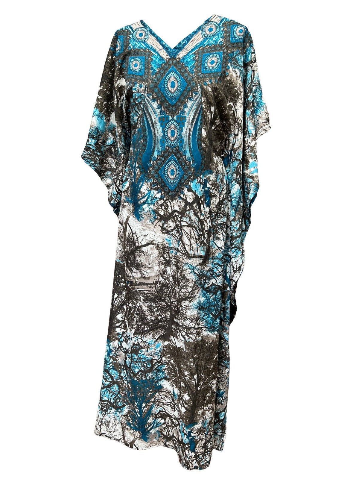 Free Size Kaftan Tunic Holiday Dress Beach Cover up fits 14,16,18,20,22,24