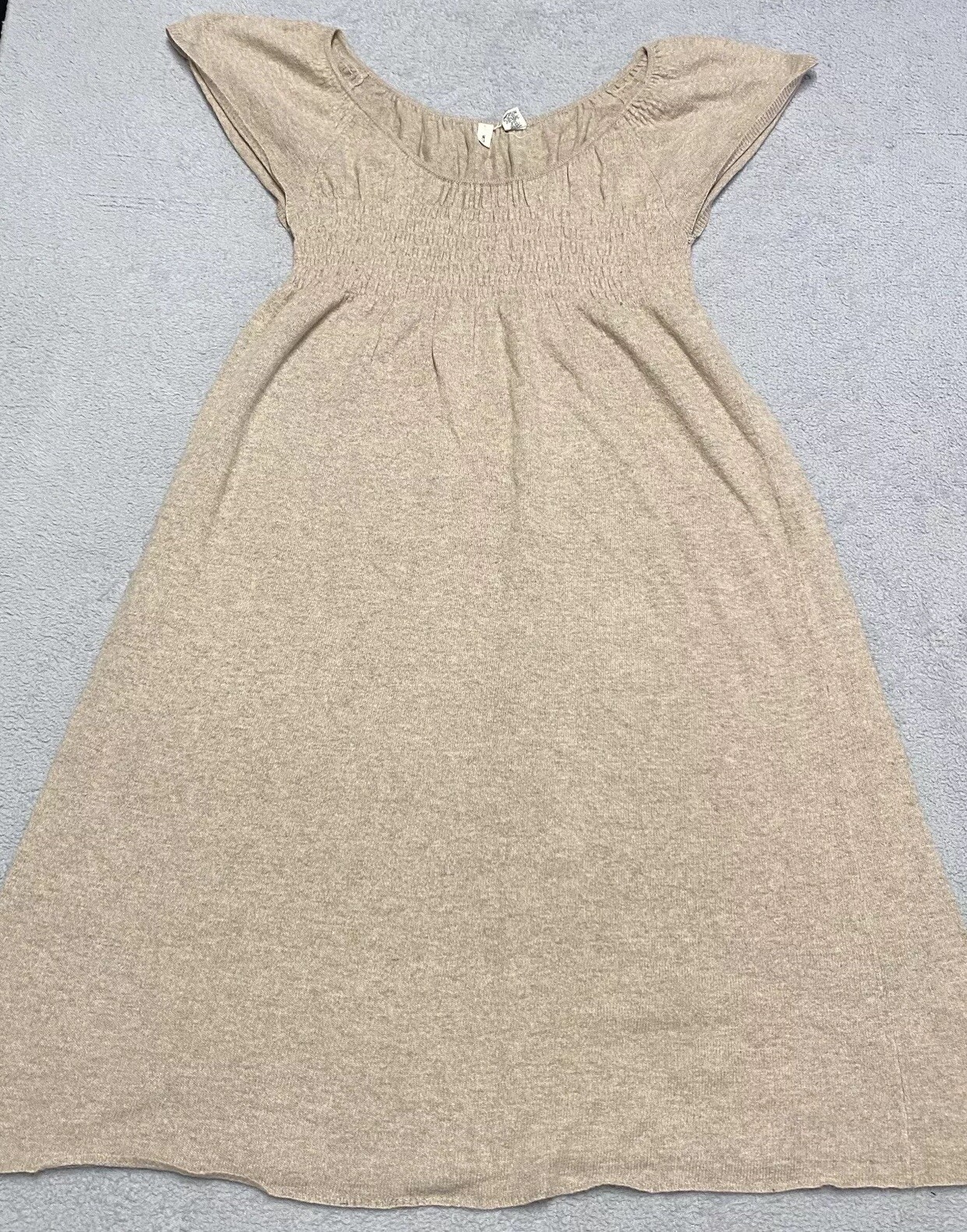 Anthropologie Moth Sweater Dress Small Beige Cashmere Blend Smocked Boho Knit