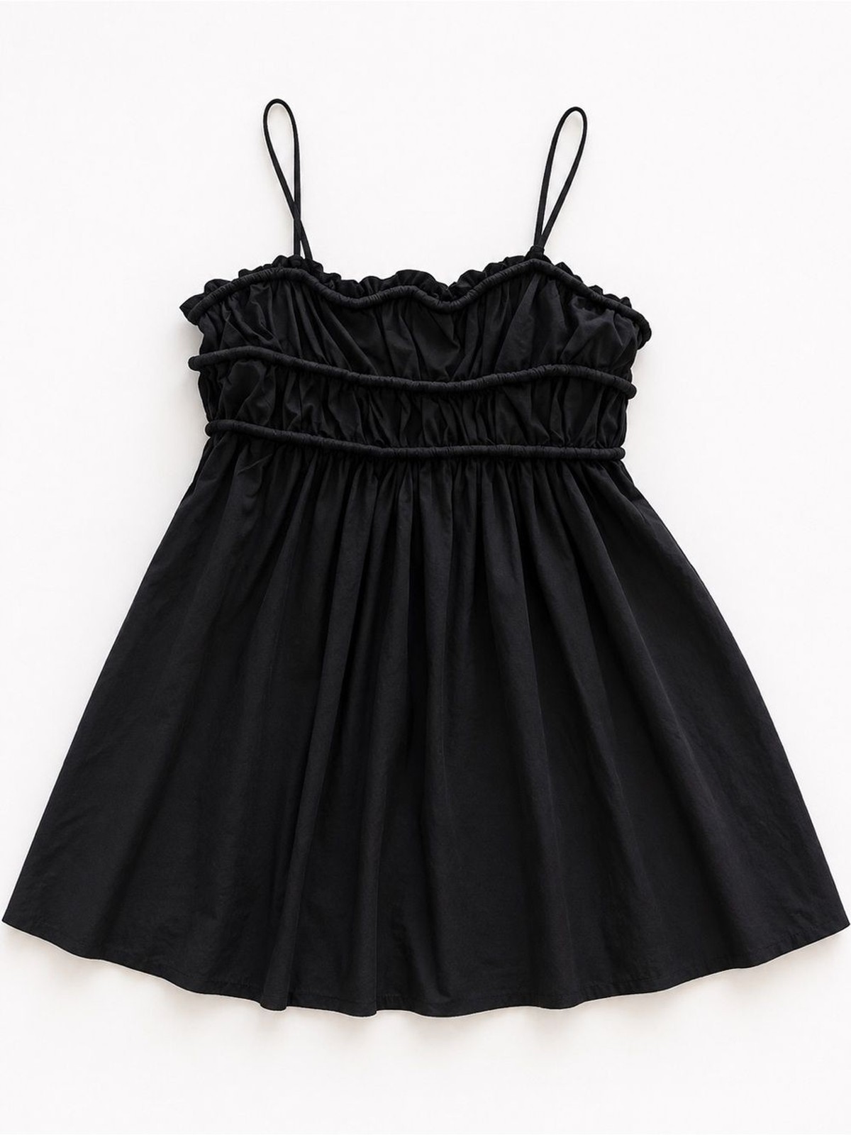 NWT Boutique 100% Cotton Black Babydoll Mini Dress L | Quiet Luxury Capsule