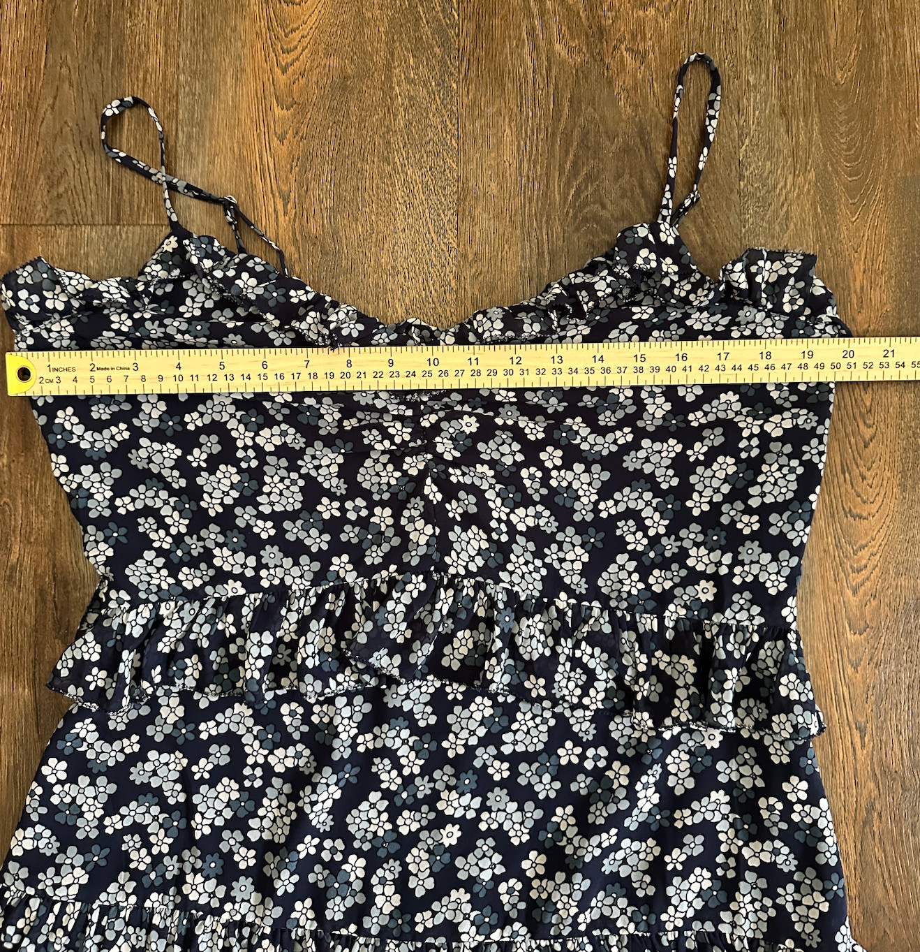 Michael Kors Floral Tiered Midi Dress Size L NWT Navy Blue Ruffle Chiffon Lined