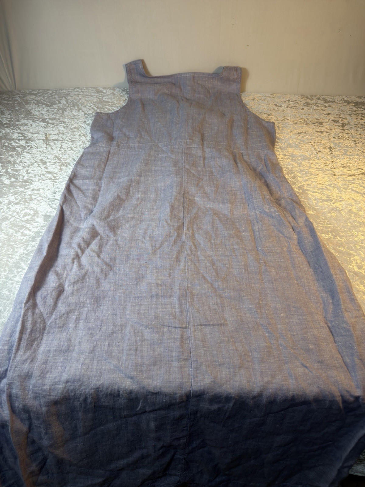 Vintage Marc Ware 100% Linen Maxi Dress Blue Sleeveless Tie Waist USA L