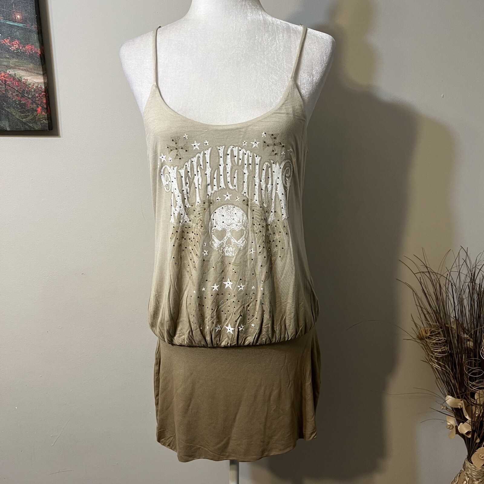 NWT AFFLICTION AMERICAN CUSTOMS Black premium Adjustable Straps Dress Studded L