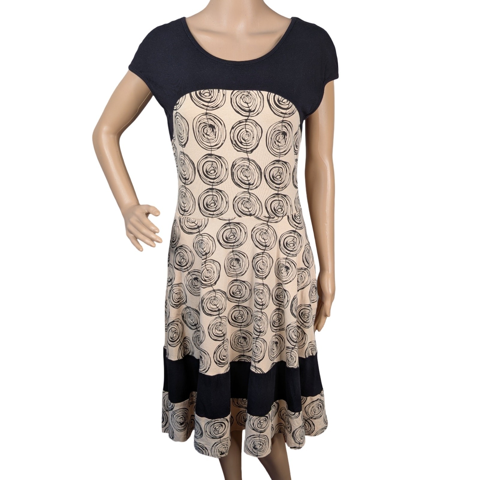 Effie’s Heart Napoli Colorblock Swing Dress M Geometric Swirl Print Pockets