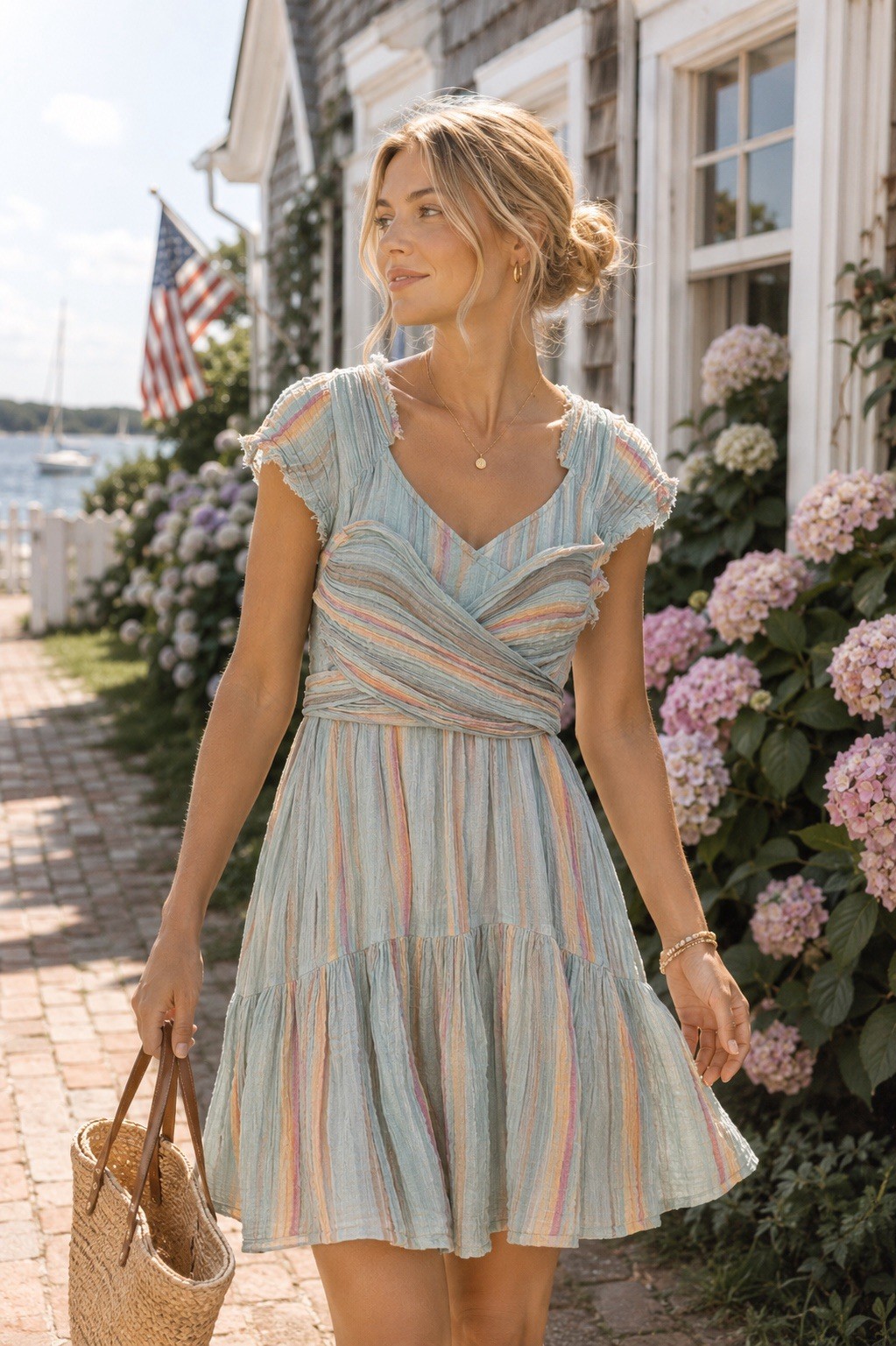 Free People FP One Maia Women’s S Blue Dress Cotton Mini Wrap Cottagecore Boho