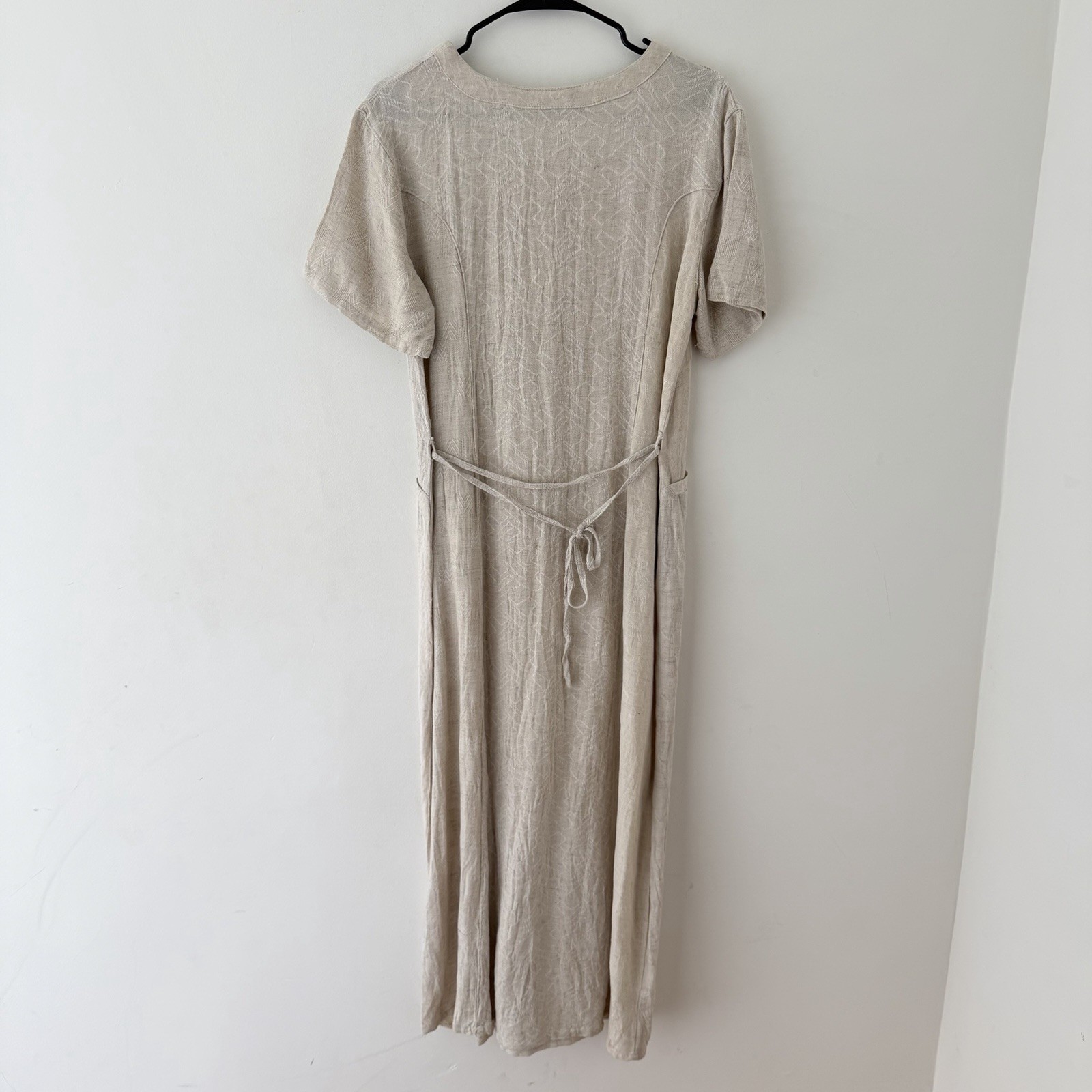Sacred Threads Maxi Dress L Patchwork Lagenlook Boho Artsy Neutral Pocket NWT