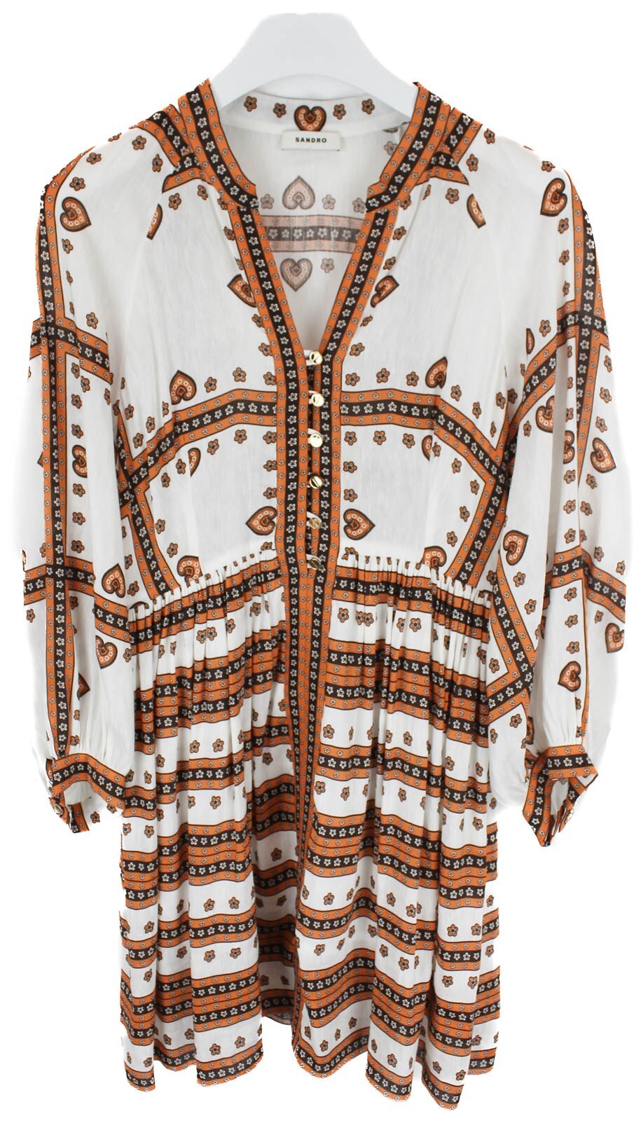 Sandro Ramata Dress Womens (EU) 40 Linen Silk Bandana Print V-Neck Zip