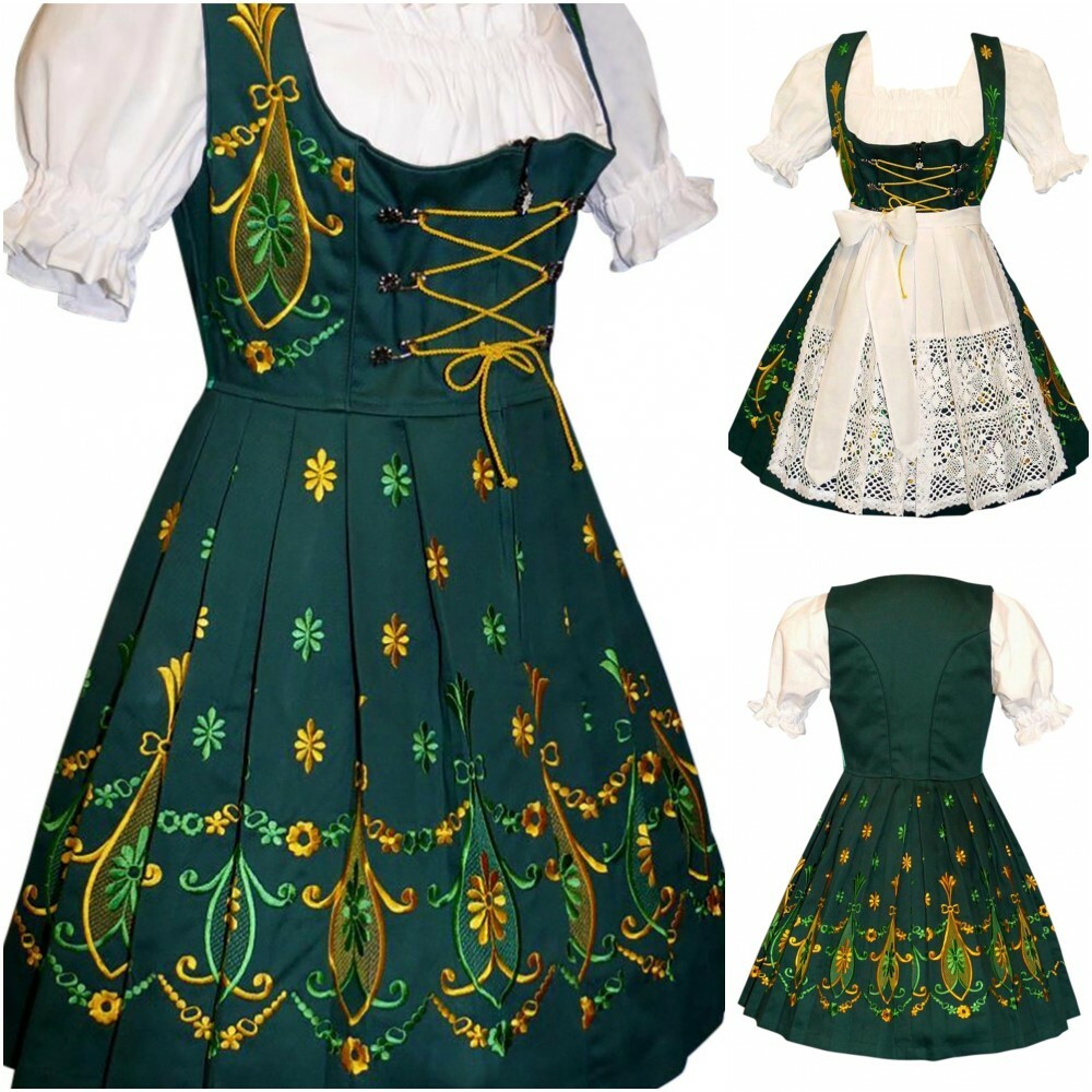 German Dirndl Dress Short Green Oktoberfest XS S M L XL 2XL Waitress Party Women