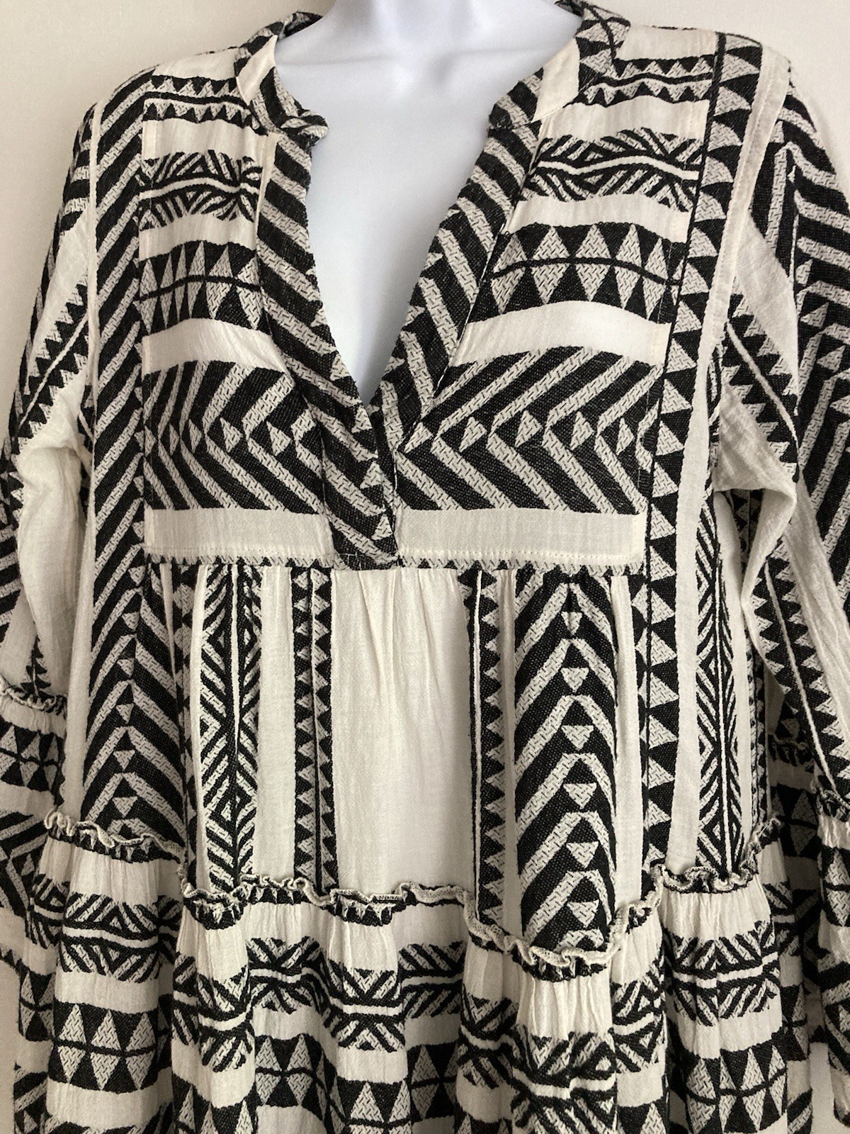 Devotion Twins Ella Black & Off White 100% Cotton Tiered Tunic Dress, Sz XS