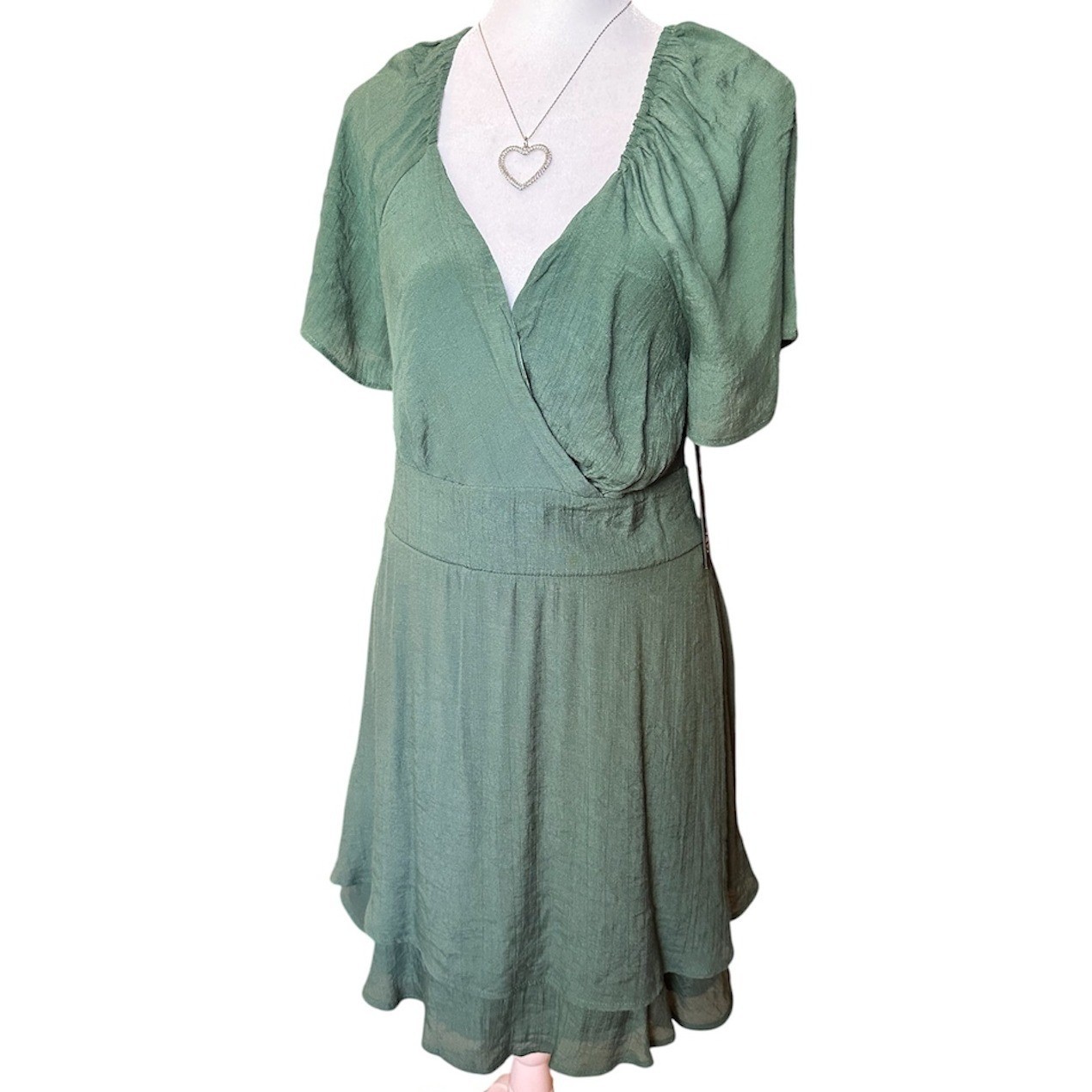 As U Wish Green Surplice Mini Dress Flutter Sleeve Smocked Back XL