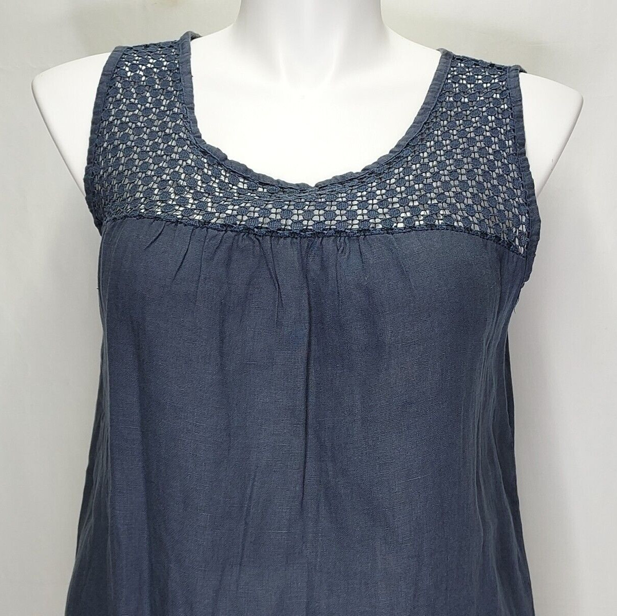 Lungo L’Arno Women’s Navy Blue Linen Dress Sleeveless Size Medium Made In Italy