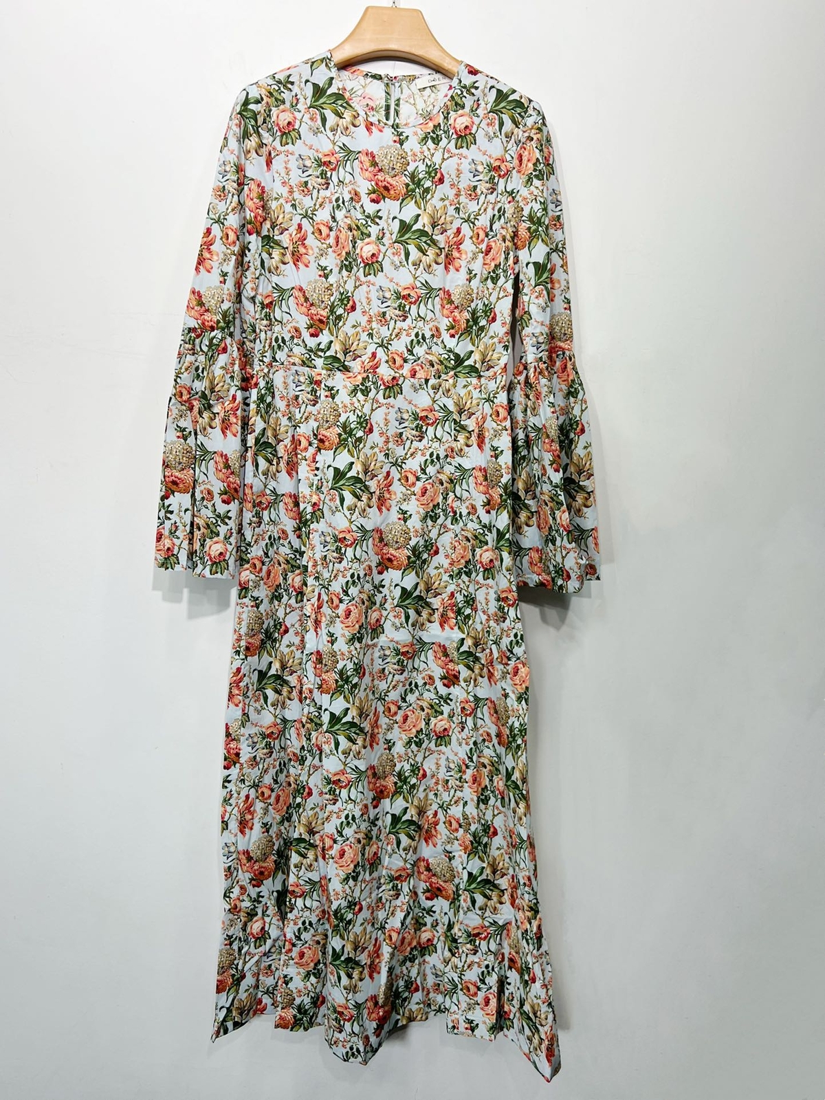Women Doen Round Neck Floral Long Sleeve A-line Midi Dress