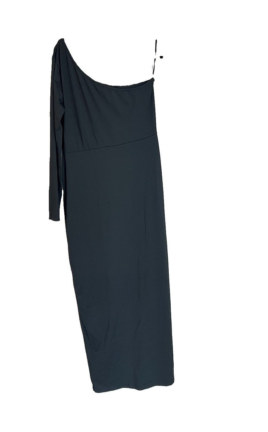 Women’s Black Solid One Shoulder Long Sleeve Maxi Sheath Stretch Jersey L