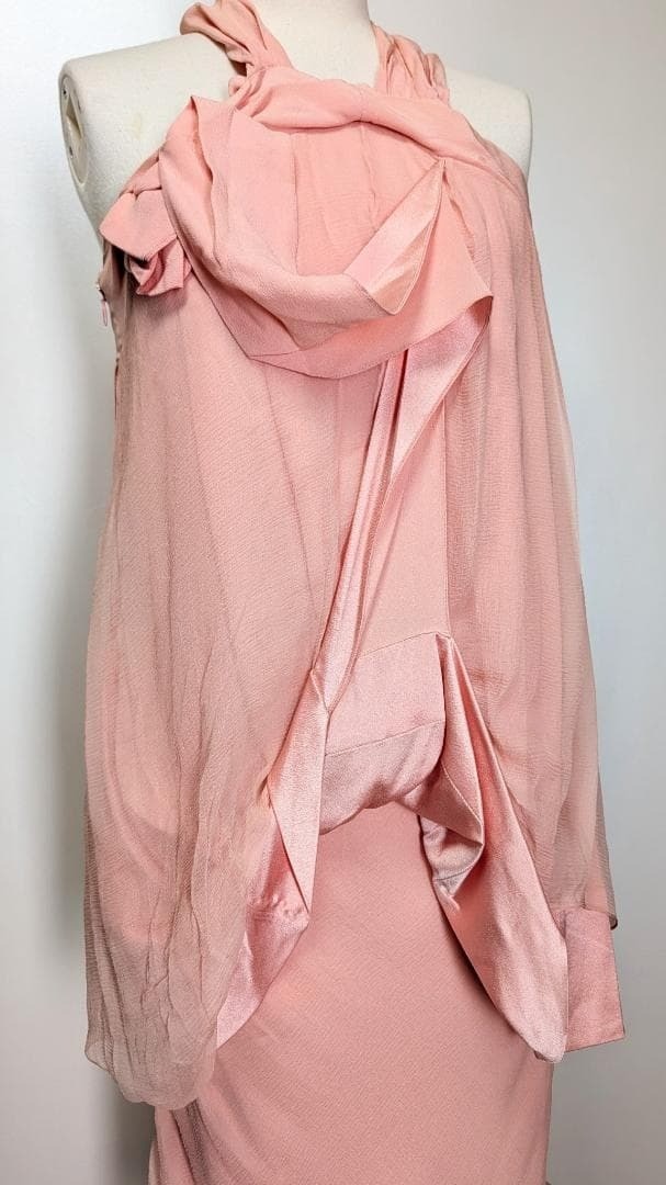 Christian Dior 2007SS John Galliano Runway Collection Pink Silk Draped Dress 36