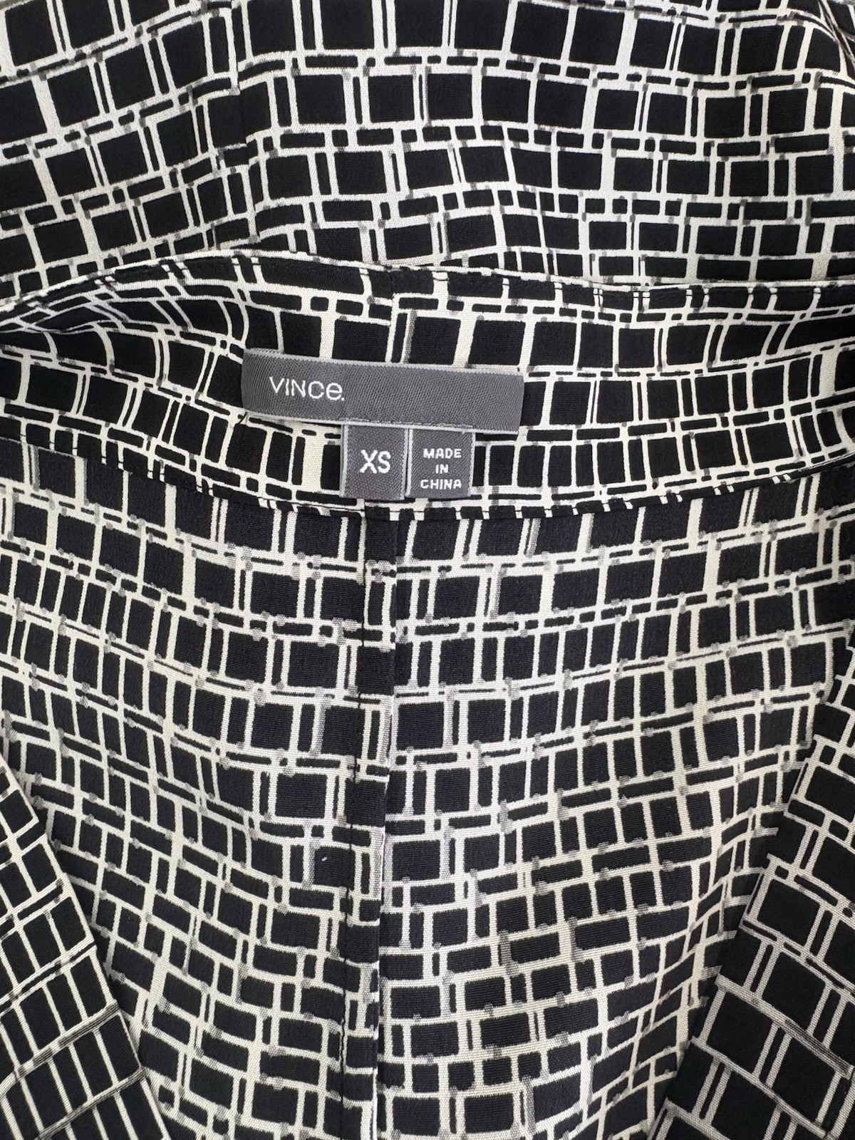 Vince Black White Ladder Print V-Neck 100% Silk Tunic Dress Oversized Size XS