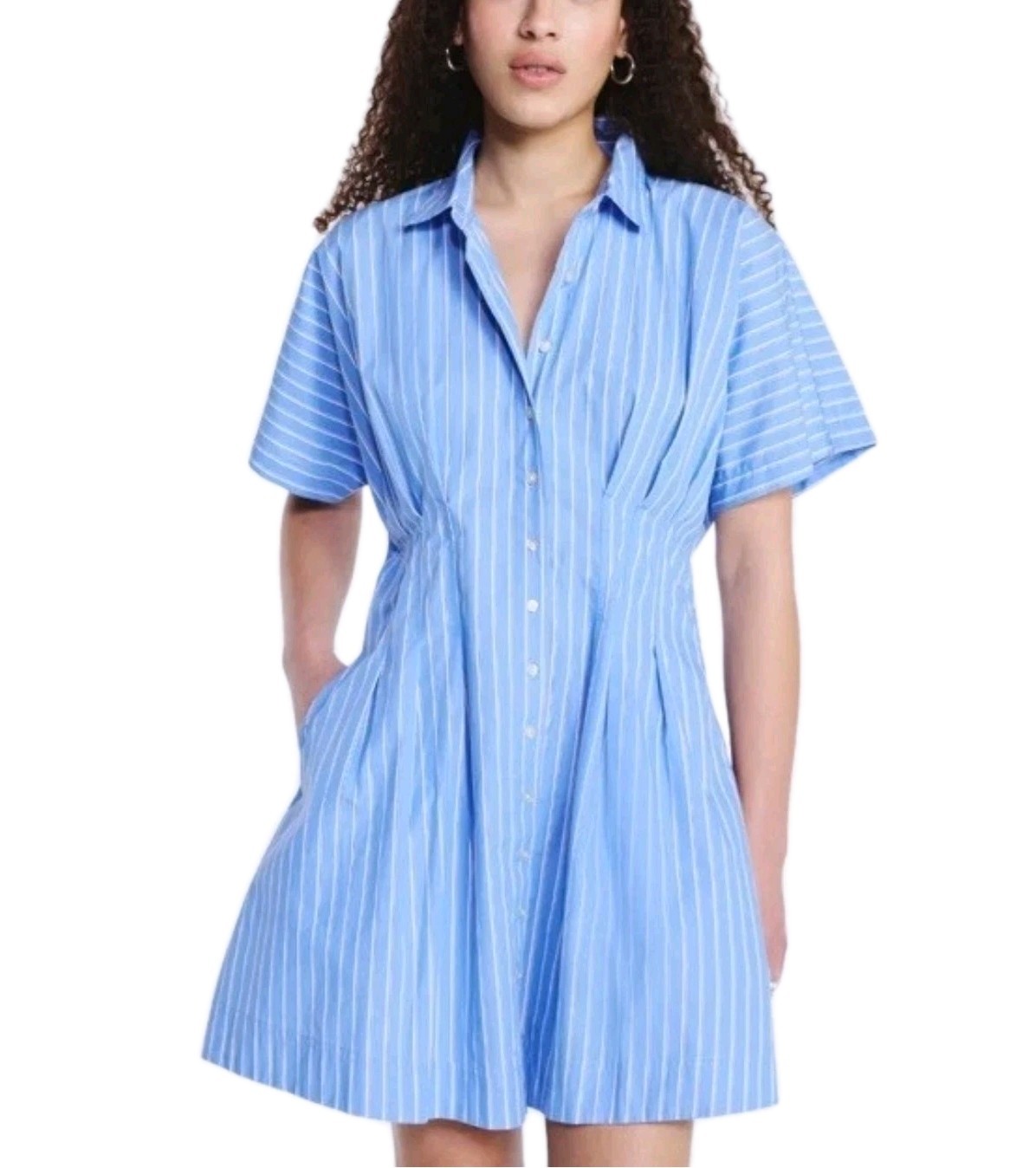 Free Assembly Woven Cotton Corset Mini Shirtdress Blue Stripe Women’s Size L