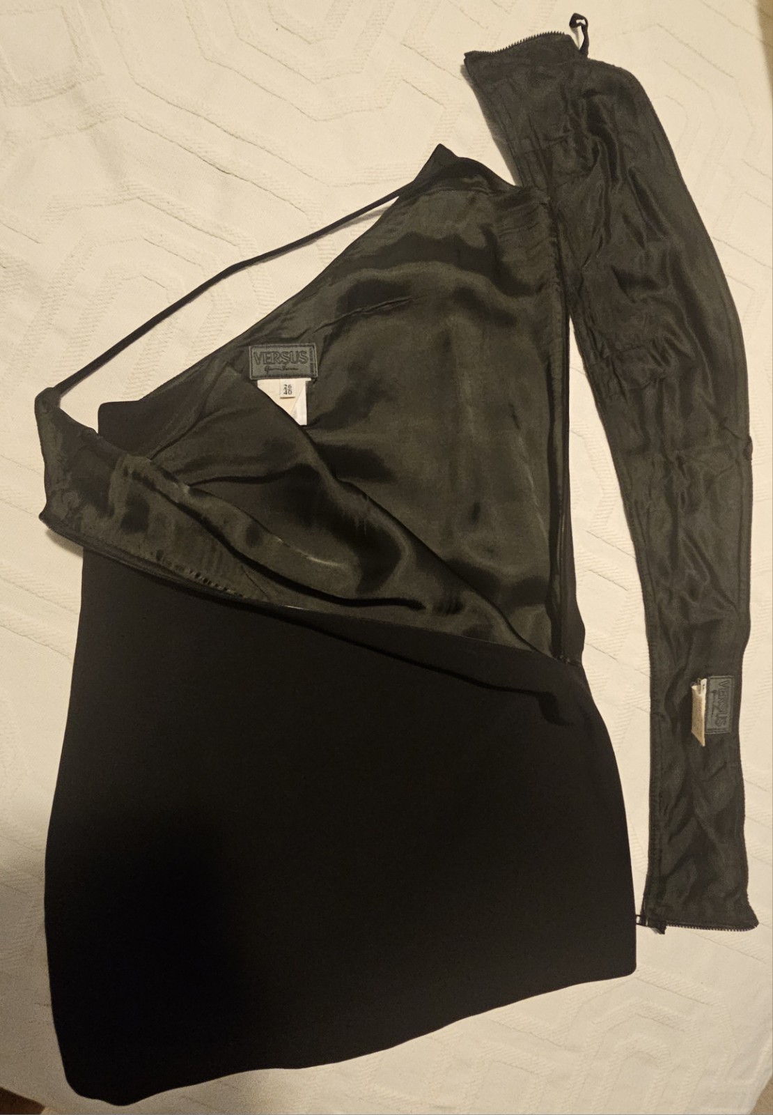 Versace Versus Black Asymmetrical Mini Dress With Leather Zip Up Top