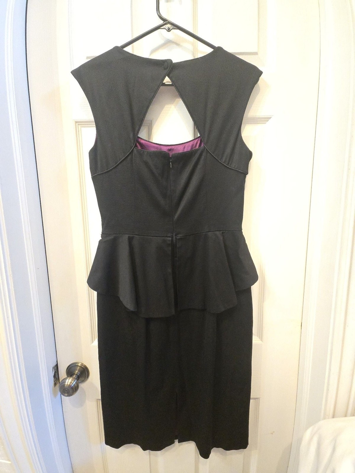 White House Black Market Black Sleeveless Peplum Sheath Dress with Purple Lining