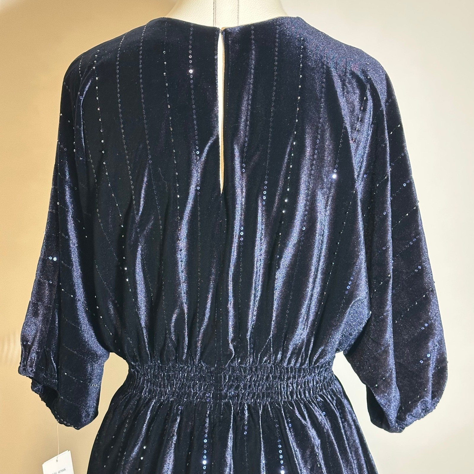 NWT Taylor Velvet Sequin Striped Dolman Sleeve Dress Navy Blue Womens Size 10