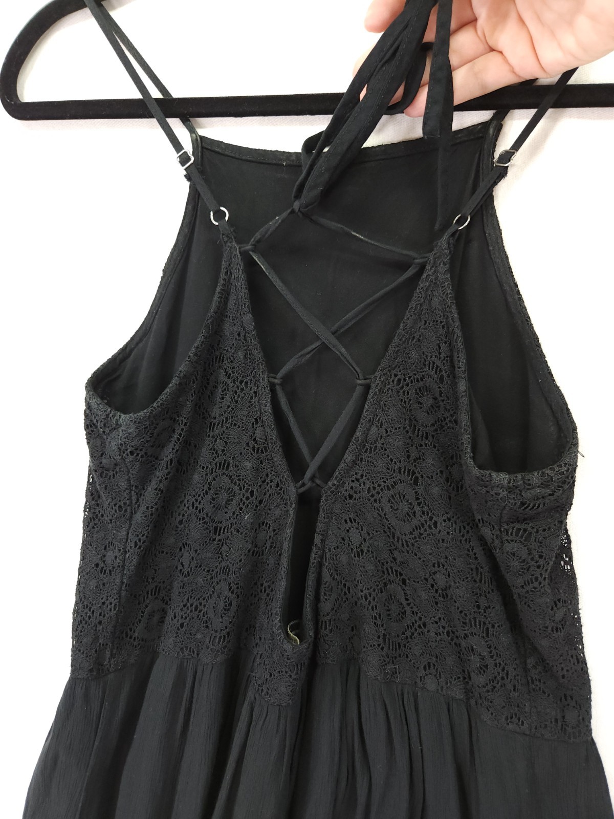Abercrombie Fitch Womens Small Black Lace Halter Mini Dress Tiered Sundress