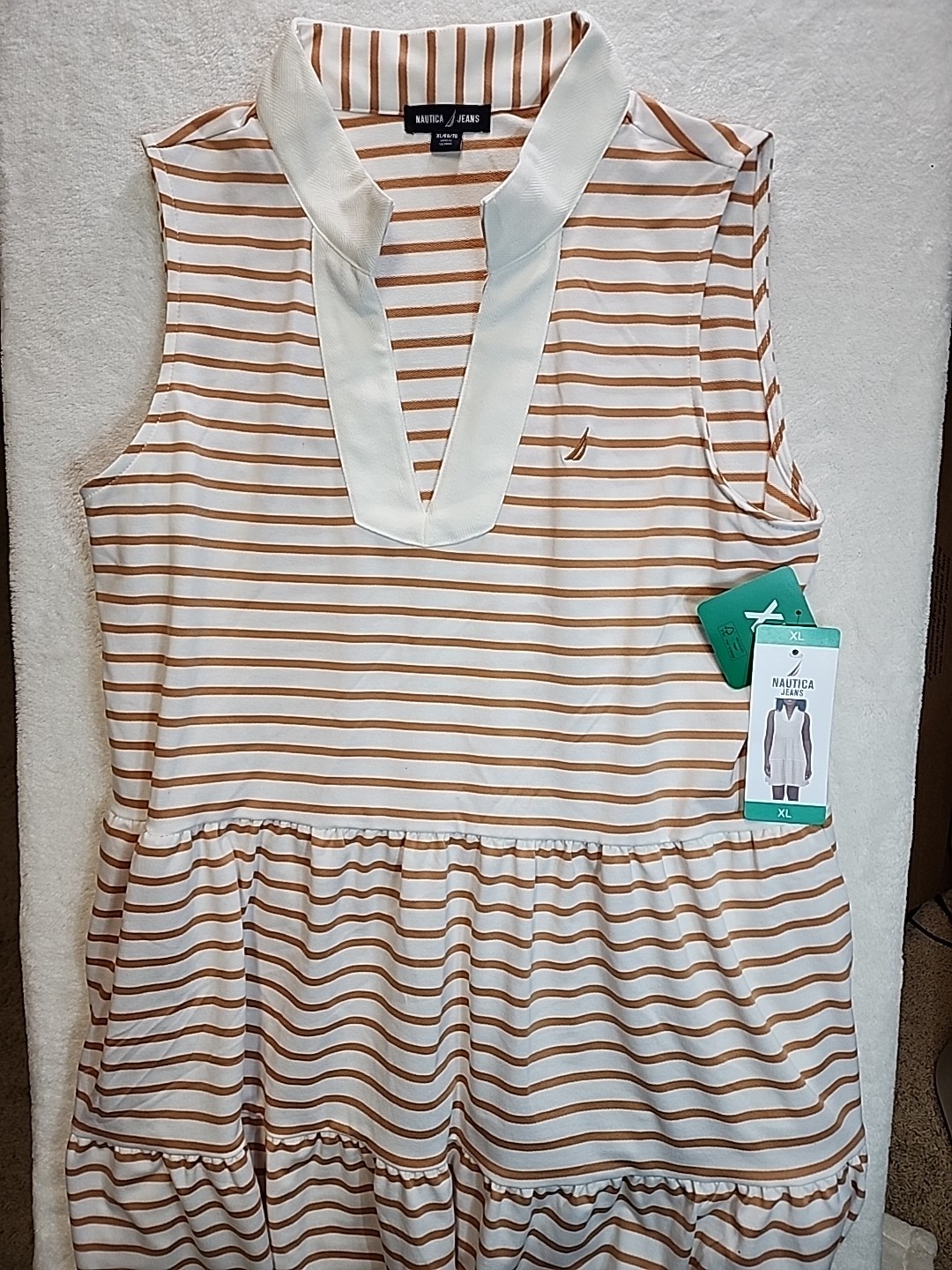 Nautica Women’s Tiered Collar Sleeveless Mini Dress, Beige/Ivory, Size XL