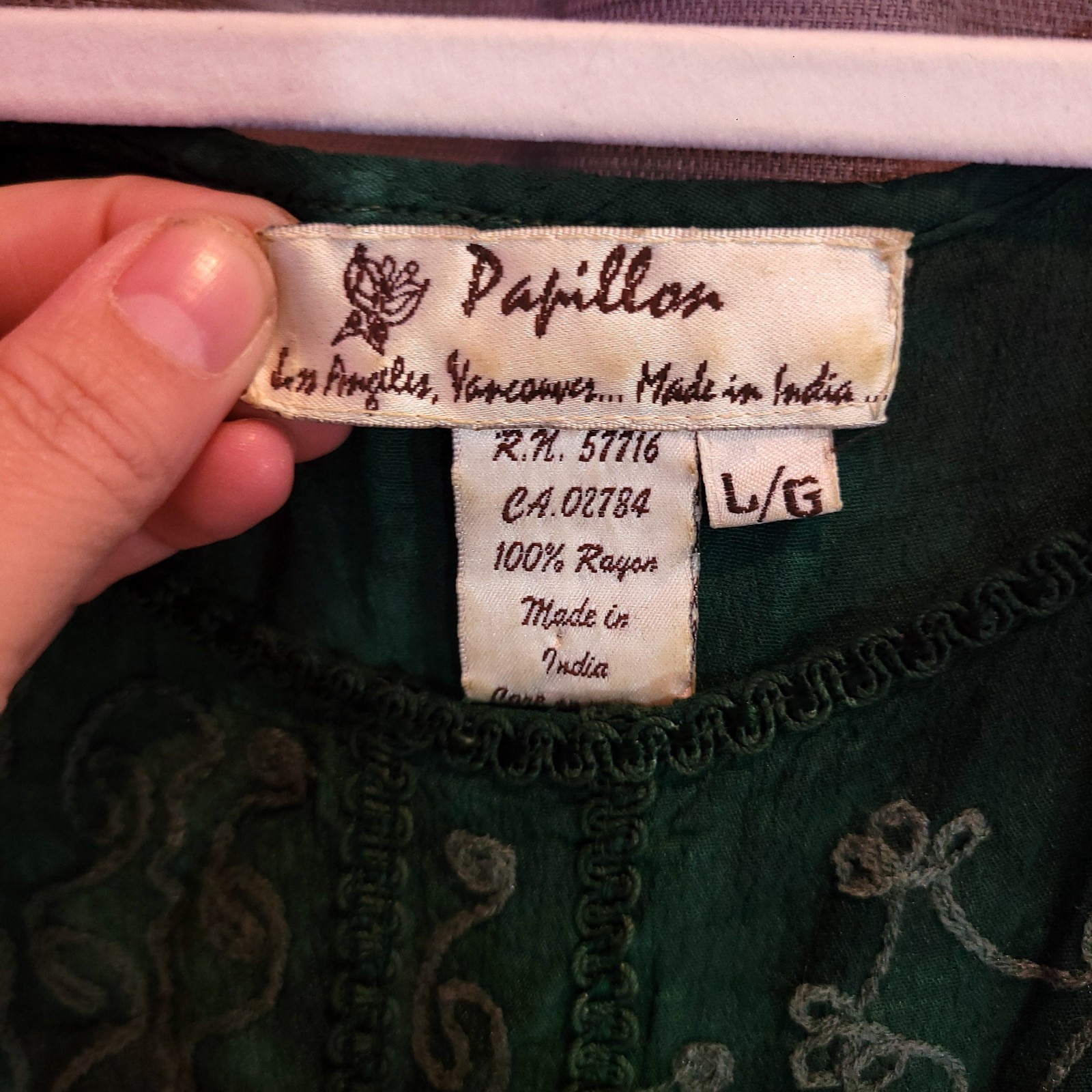 Papillon Embellished 100% Silk Vintage Green Multicolor 90s Boho Beachy Resort