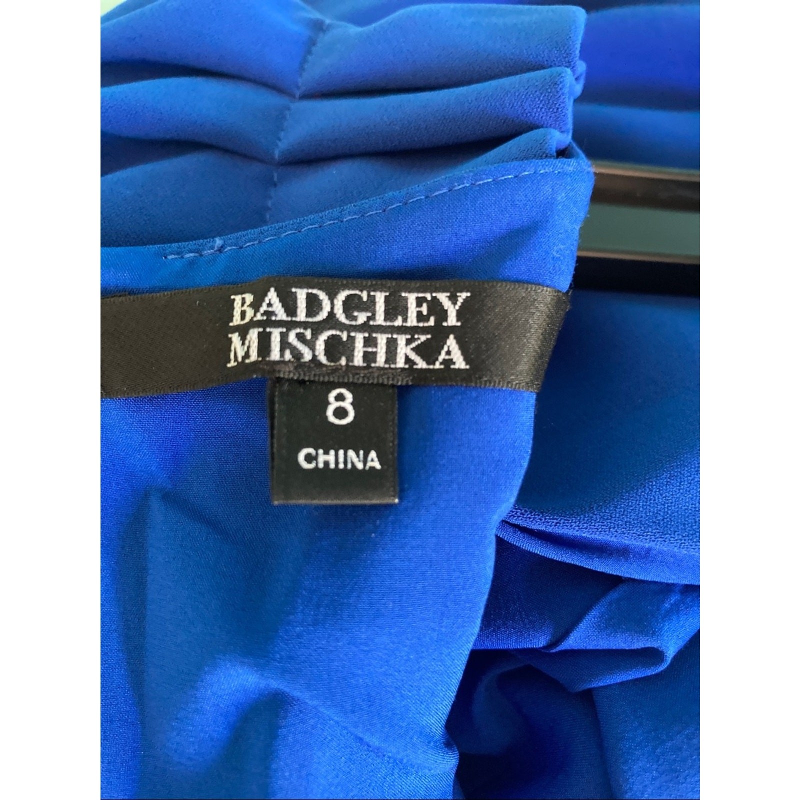 Badgley Mischka Size 8 Royal Blue Crepe Evening Gown Ruffle Sleeve