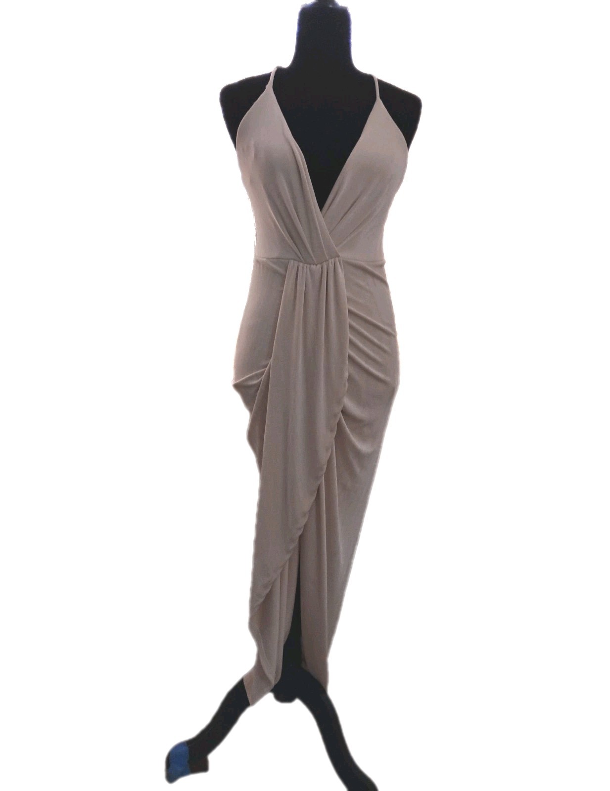 New Mable Draped Detail Cami Midi Dress Night Out Event Size M Metallic Beige