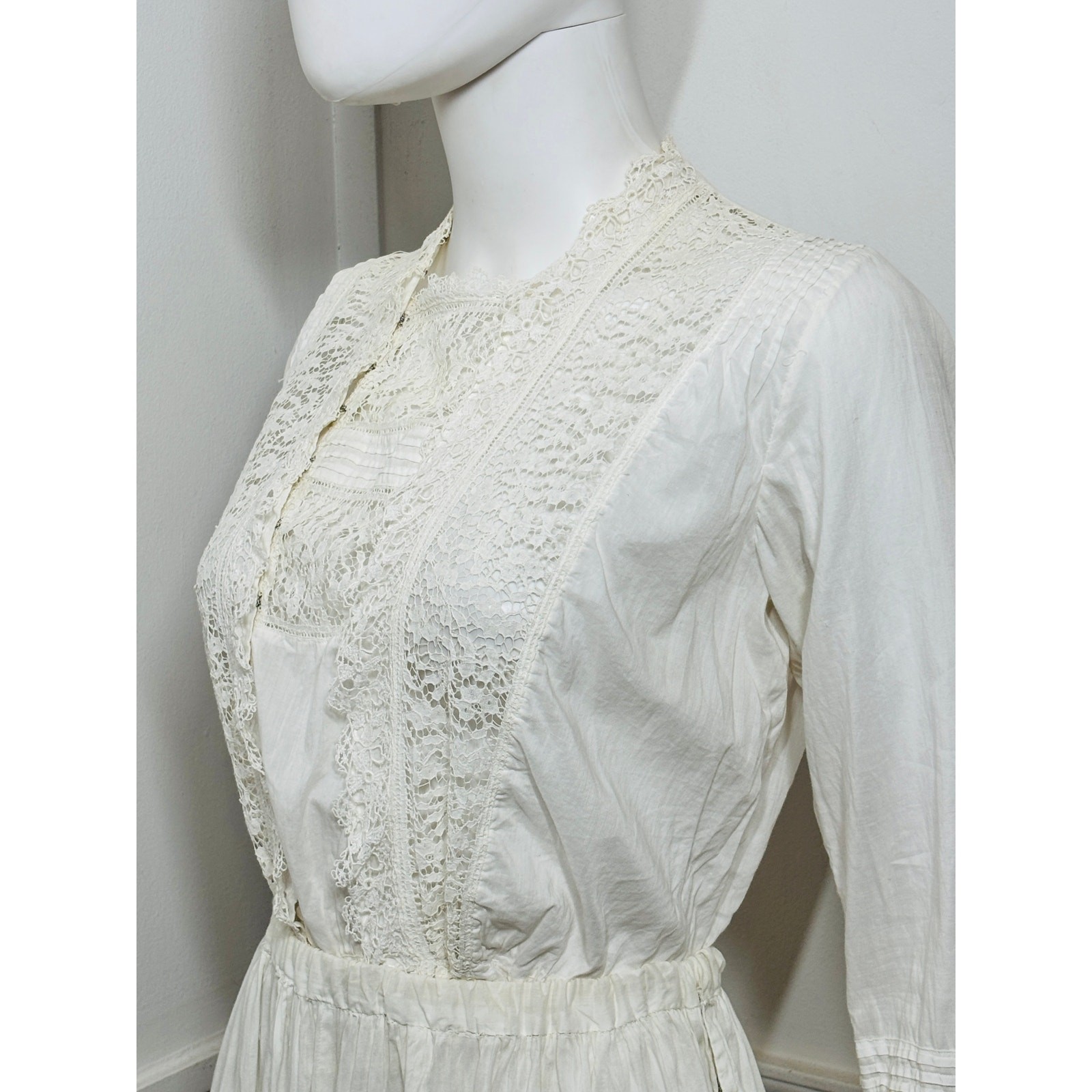 Small to Medium Edwardian 1900s Antique Cotton Blouse and Skirt Set