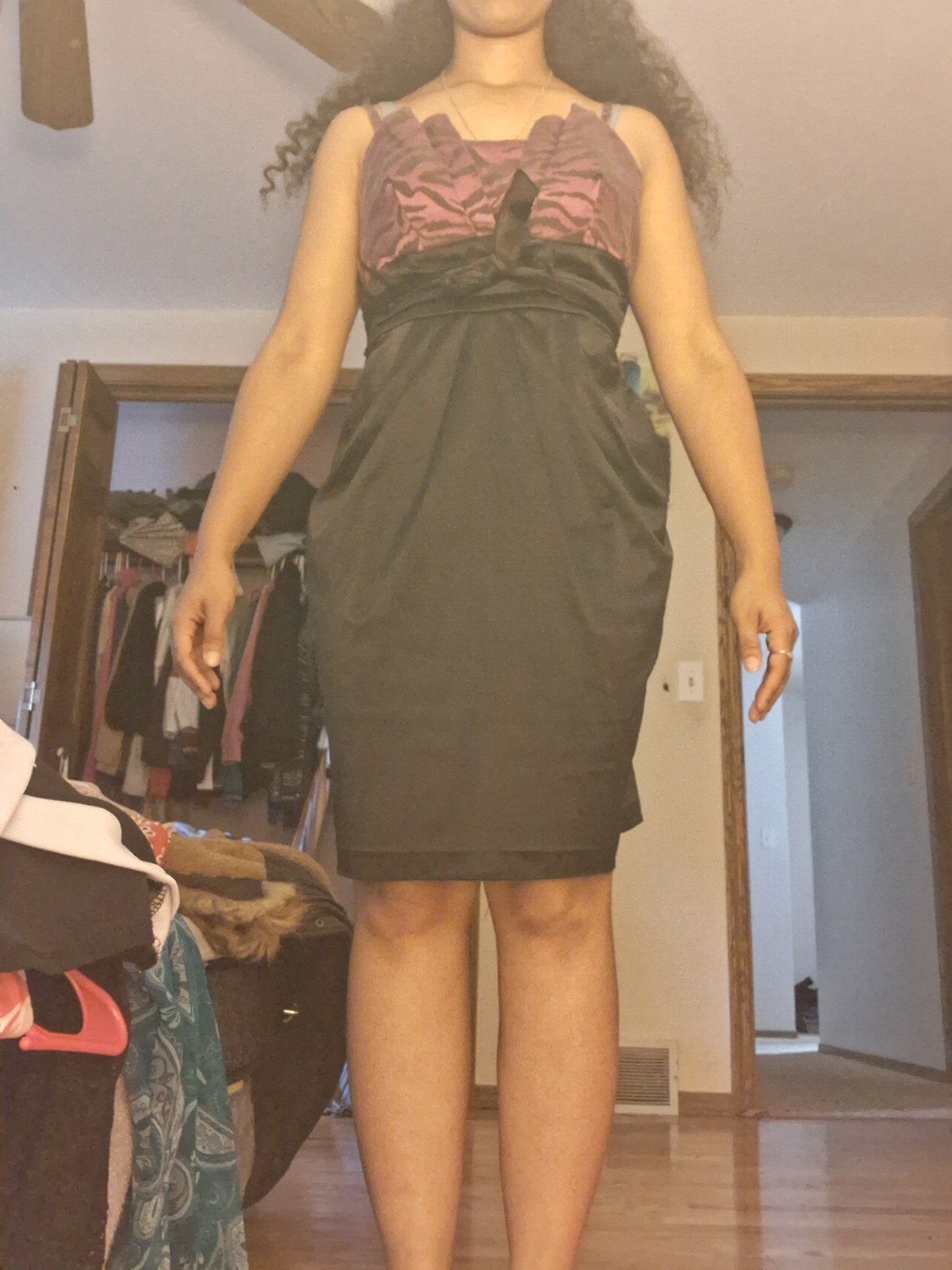B. Wear Black/Purple Zebra Print Spaghetti Strap Knee Length Dress With Pockets