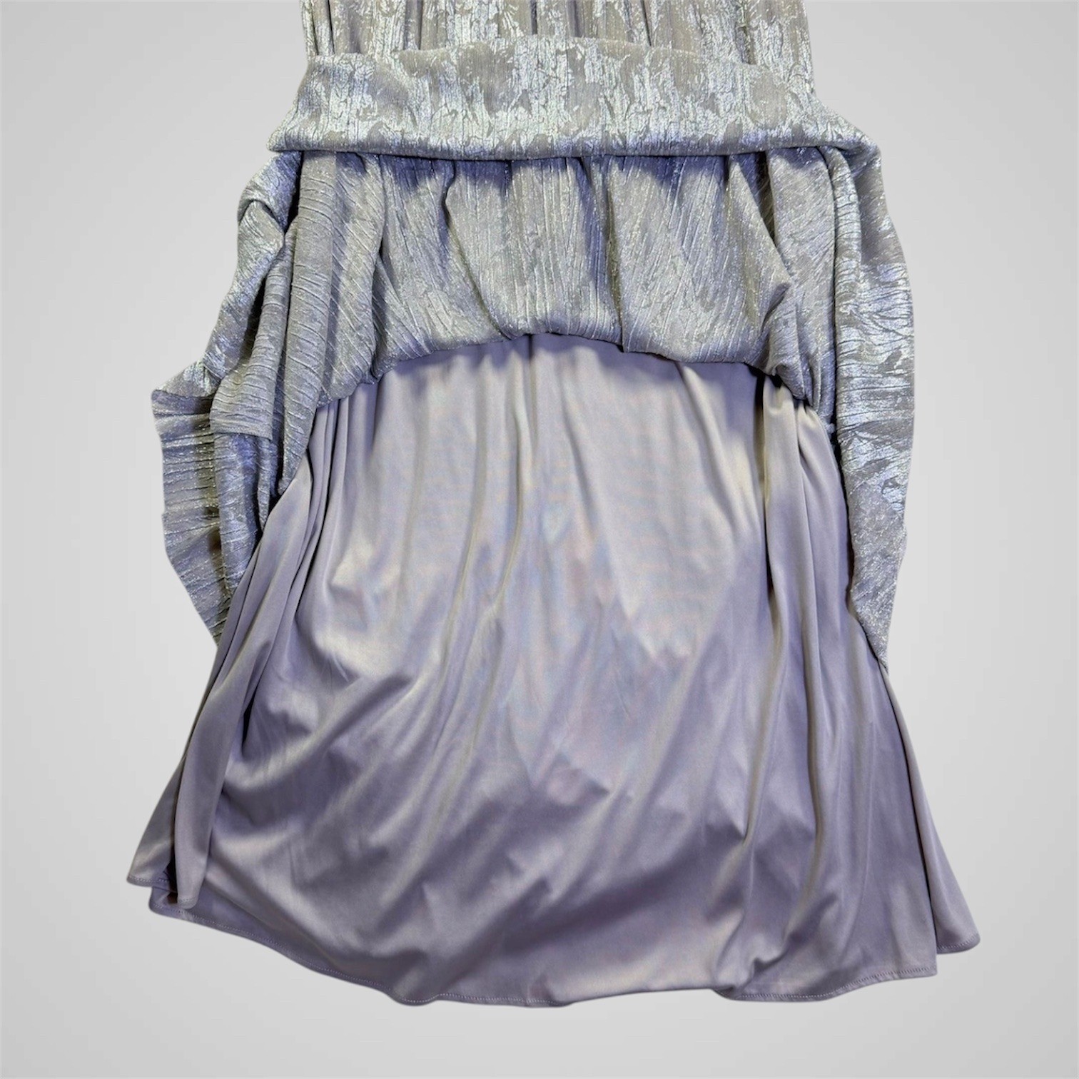 R&M Richards Silver Metallic Pleated Gown Beaded Empire Waist Formal Dress 14