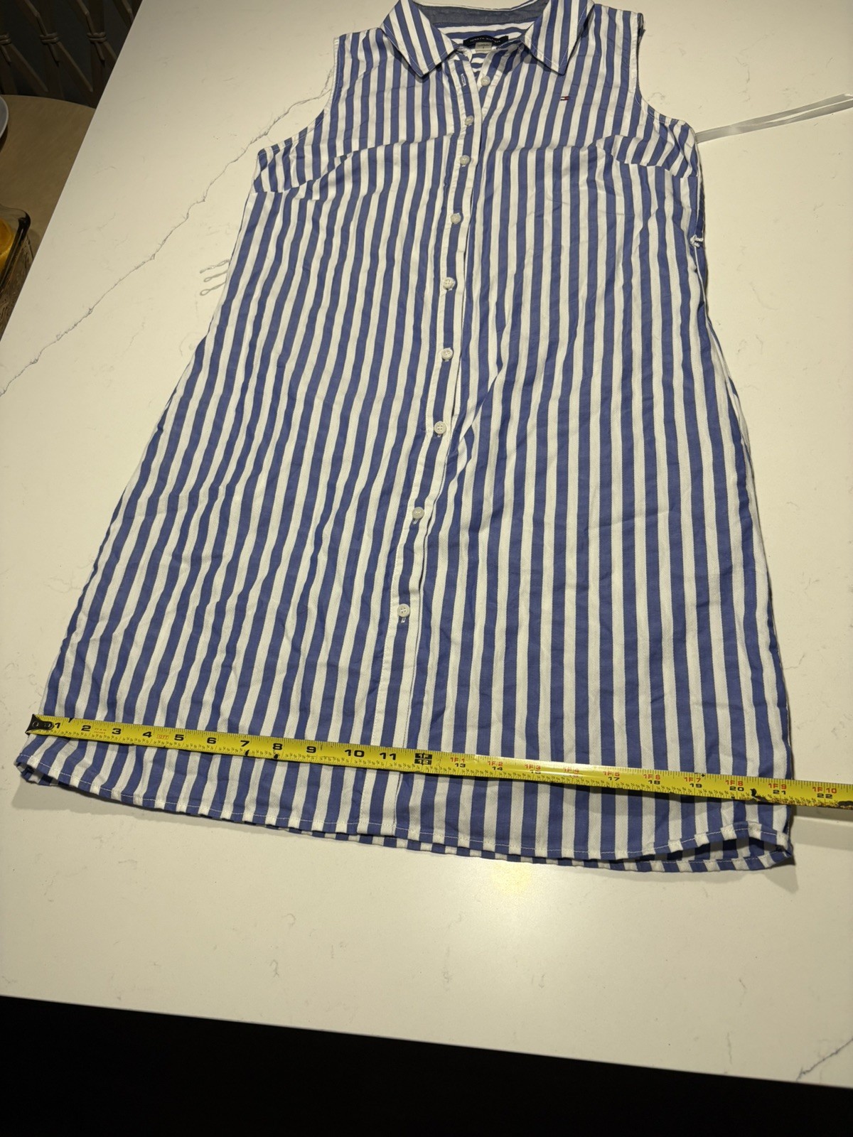 Tommy Hilfiger Striped Sleeveless Shirt Dress Blue White Button Front Size 8