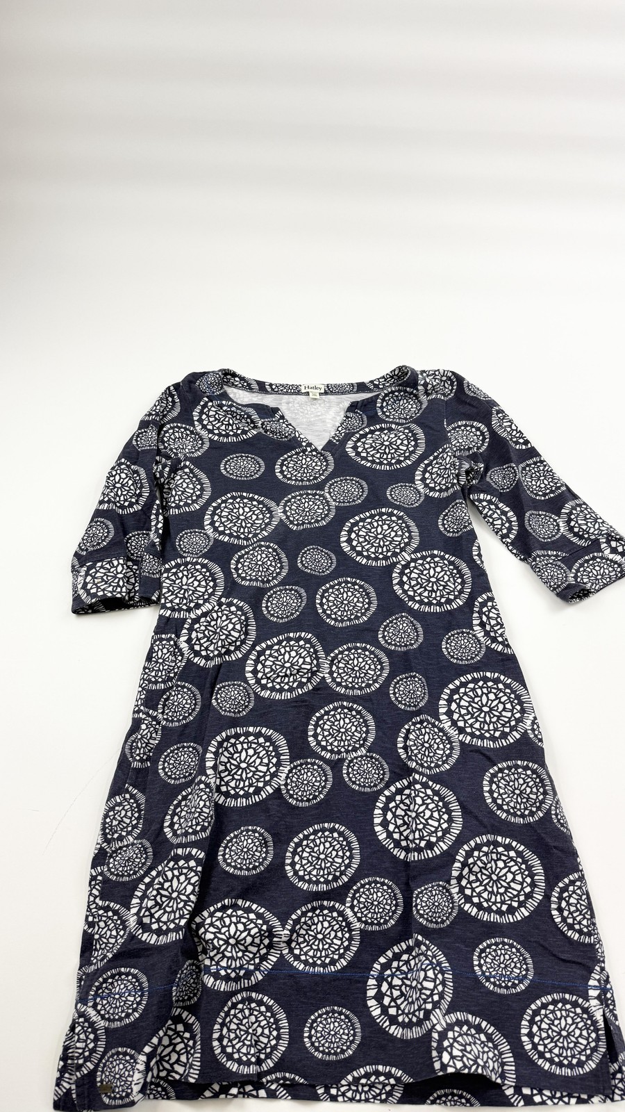 Hatley Dress Womens Medium Blue A-Line Shift V-Neck 3/4 Sleeve Geometric Print