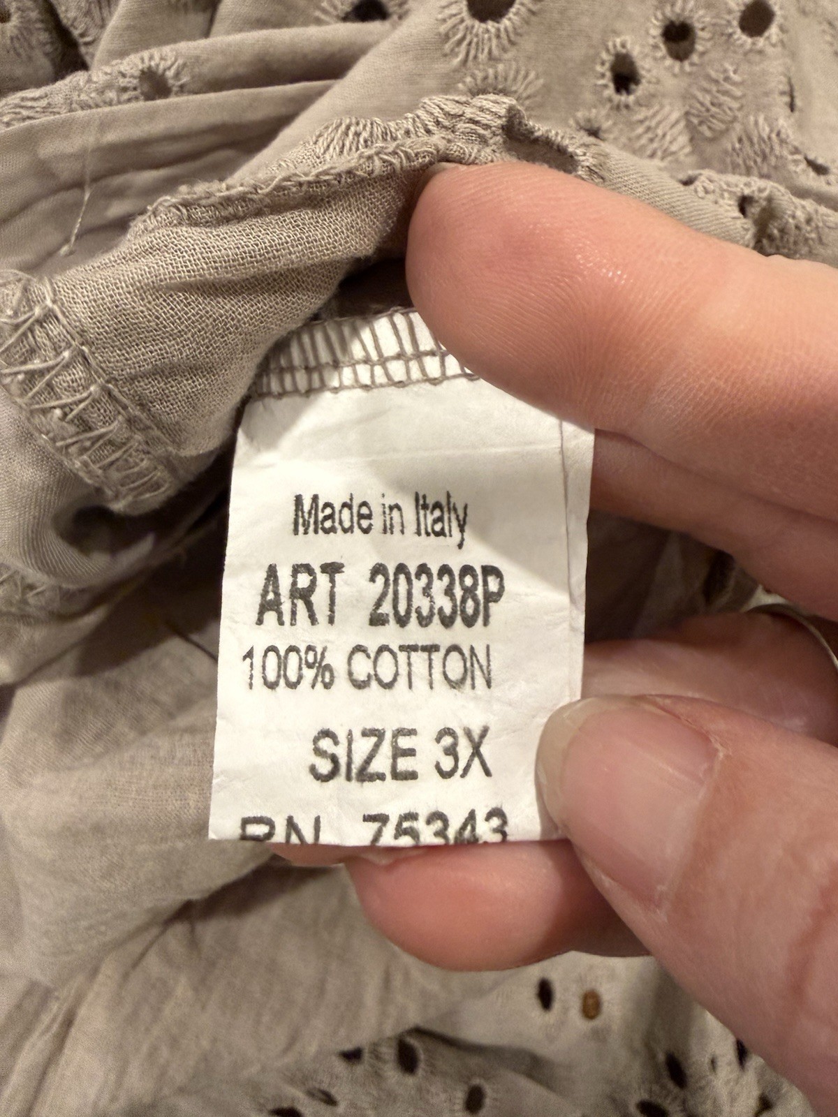 Valentina Naldi Italian Eyelet 100% Cotton Sleeveless Midi Dress Taupe Sz 3X