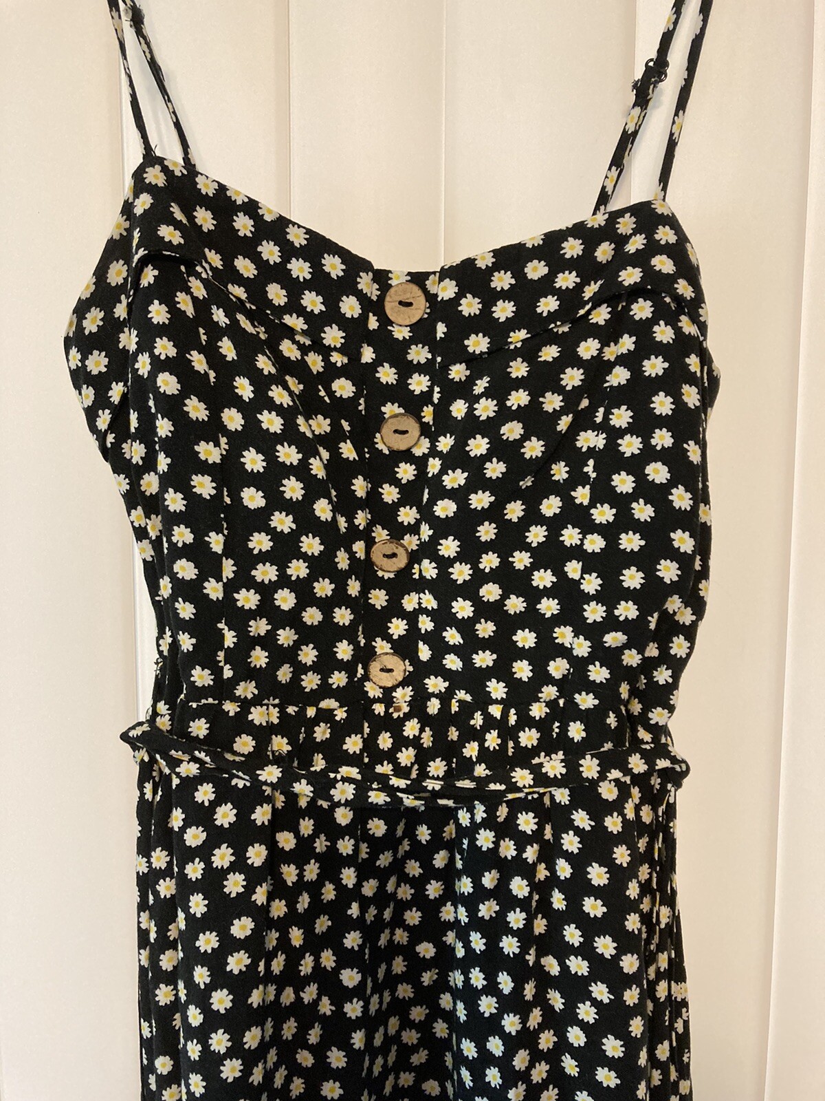 PURPLE SNOW BLACK WHITE YELLOW FLORAL DAISY SUN DRESS JRS SMALL CUTE FRESH SWEET