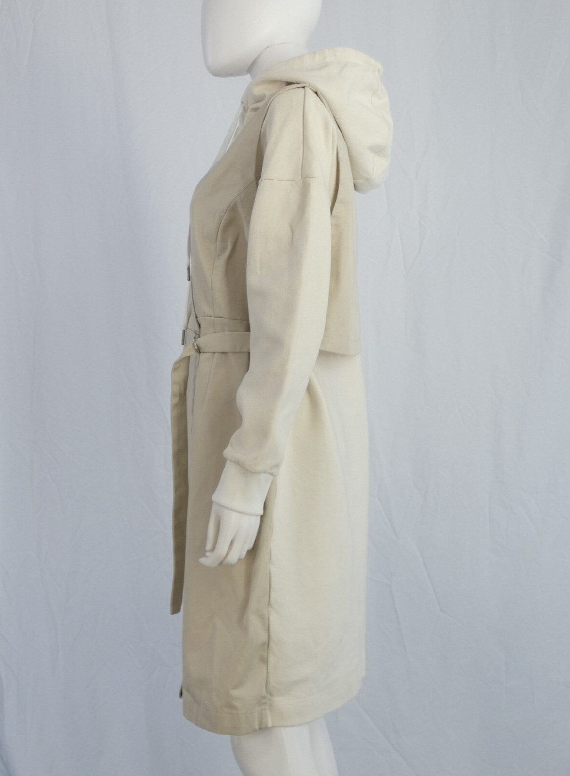 Initial LAyered Trench Coat Hoodie Dress Beige Japanese Street Style Designer M