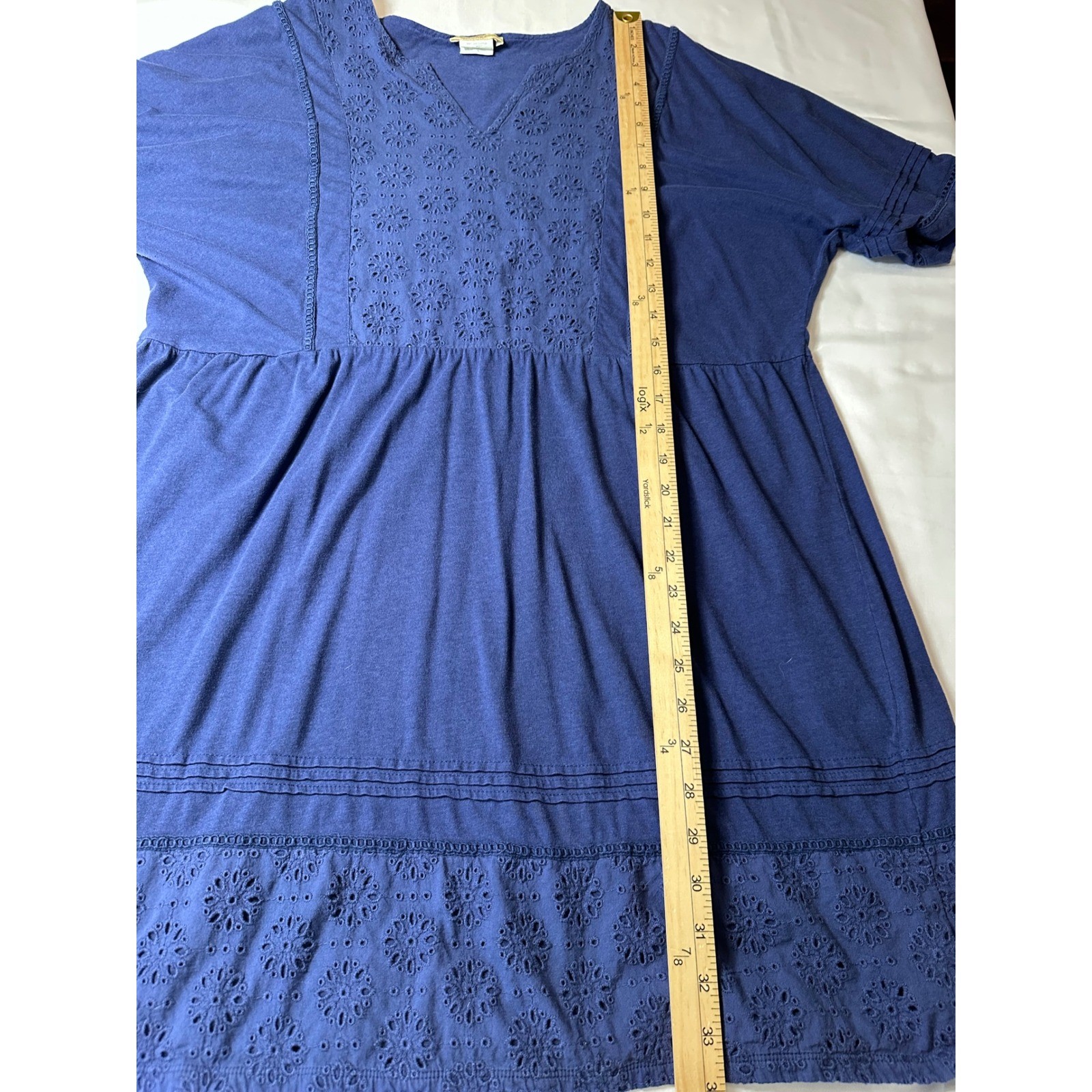 Sweet Magnolia Navy Blue Eyelet Embroidered Short Sleeve Shift Dress Womens XL