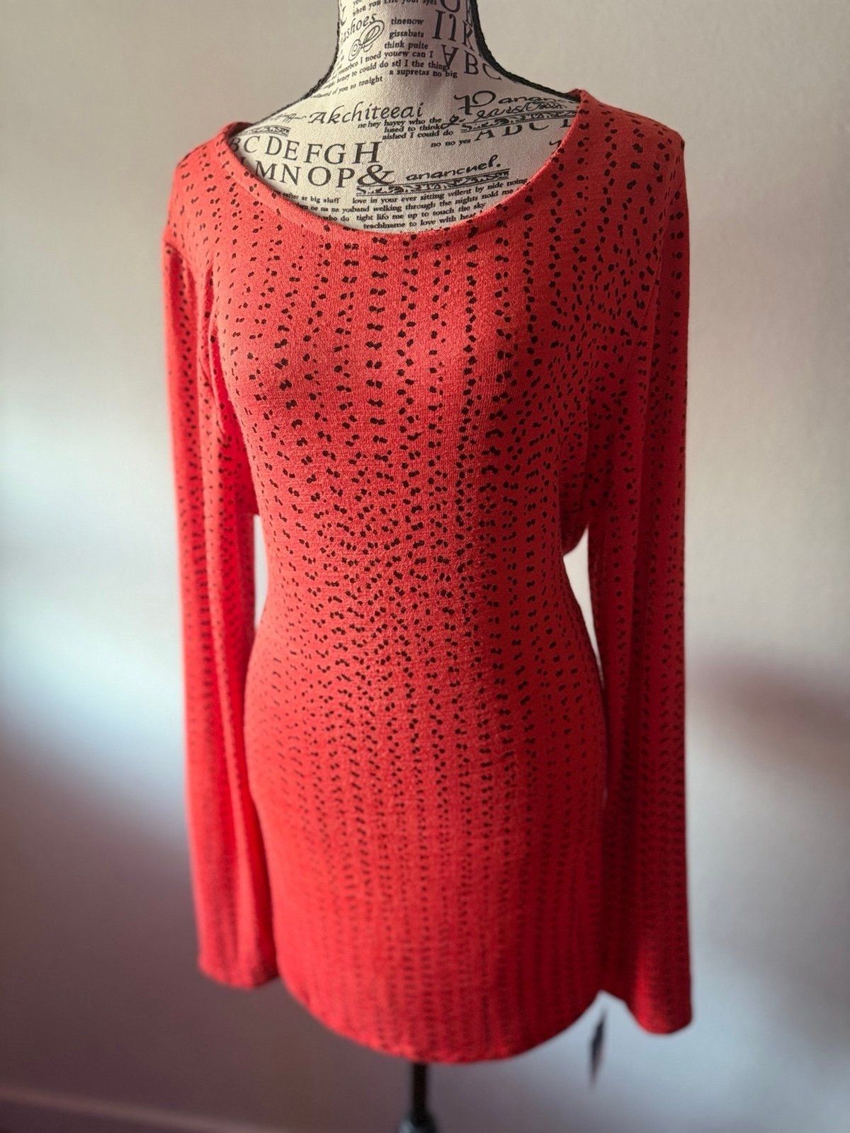 APT. 9 Long Sleeve Dotted Knit Dress X-Large