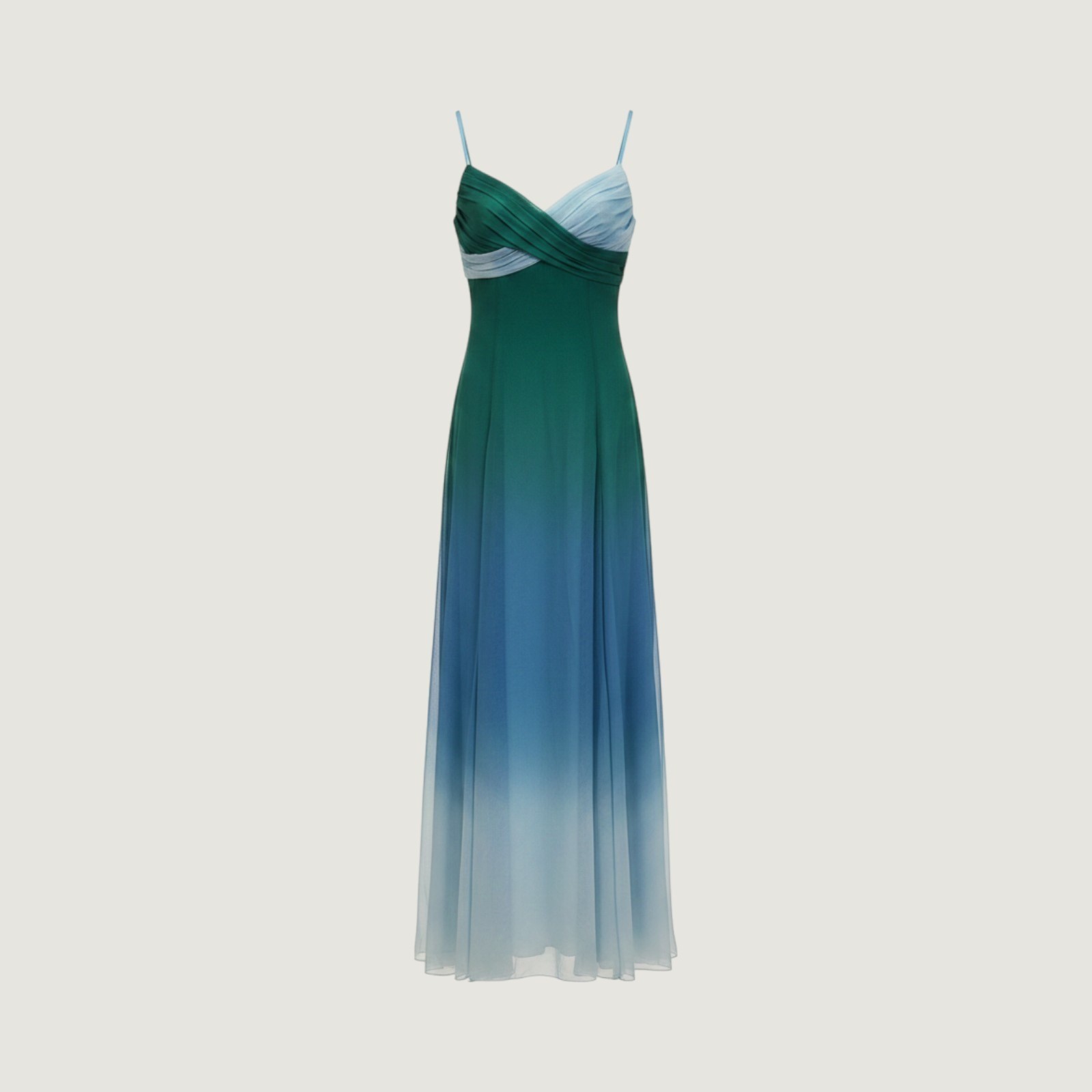 BCBGMAXAZRIA Silk Ombre Maxi Dress Green Blue Y2K Formal Gown Sz 6 Fairy Mermaid