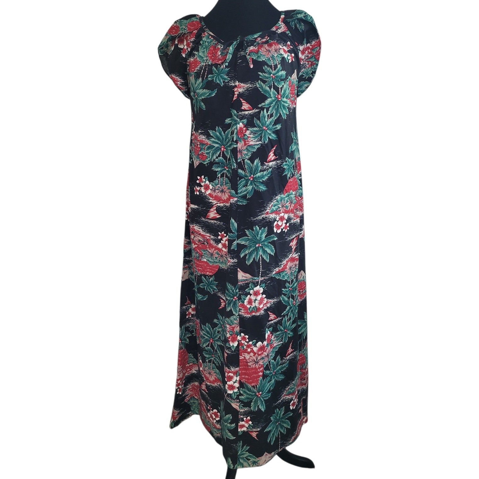 Vintage Hilo Hattie Muumuu Dress Hawaii Floral Maxi M