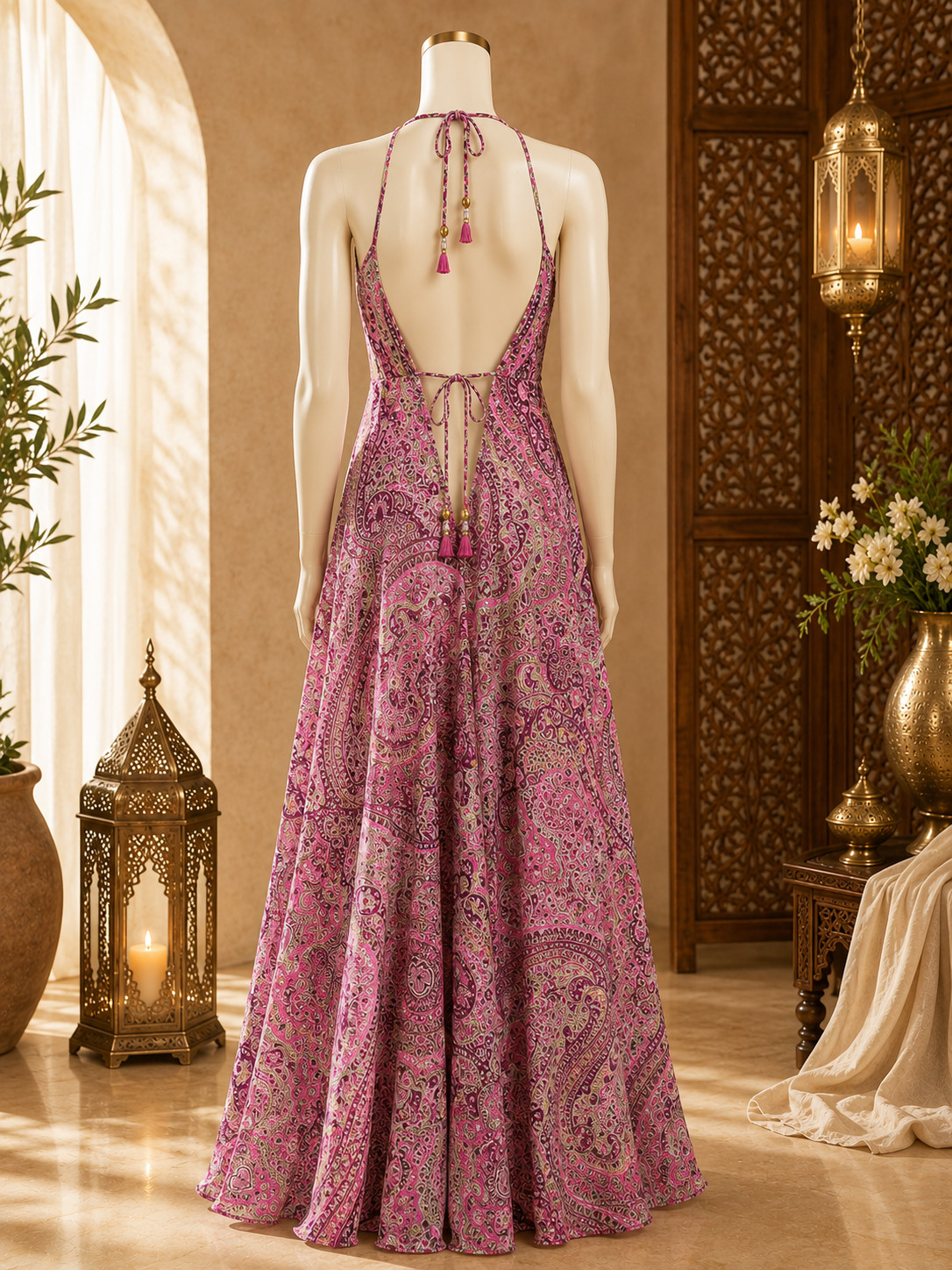 Women’s Boho Maxi Dress Paisley Halter Beach Sundress Summer Vacation Dress