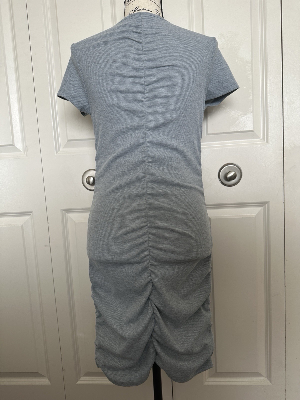 Divided by H&M Gray Knit Ruched Stretch Bodycon Dress Short Sleeve Crew M