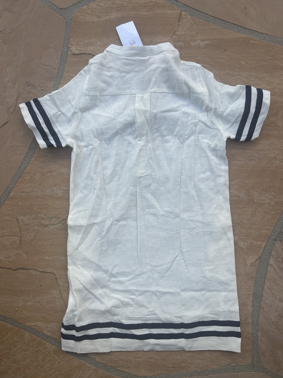 Mod Ref Womens Medium Dress Ivory Navy Stripe Short Sleeve Pullover NWT