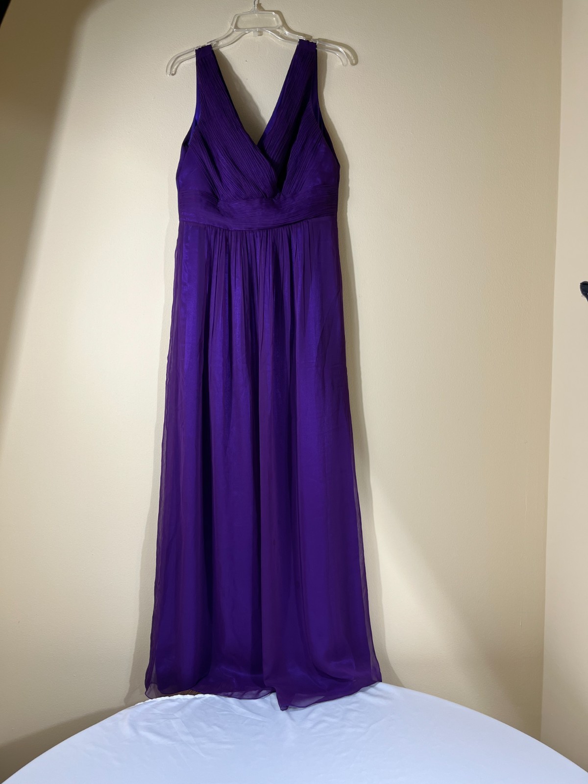 Deep Purple Chiffon Maxi Dress Ruched V Neck Evening Gown Whimsygoth Prom 15.5