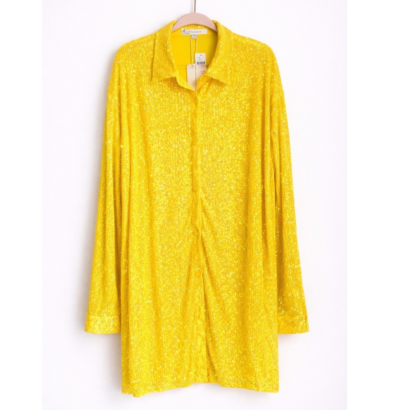 Anthropologie NEW Flat White Yellow Sequin Tunic Shirt Dress SZ XL Eras Tour