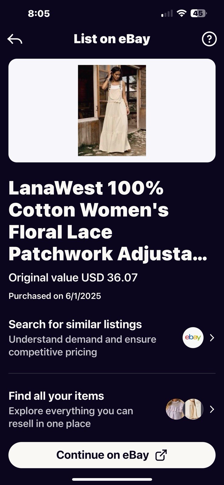 Lana West Cotton Overalls, Dress, Cream Colored, Beautiful Ruffles On Bodice ￼