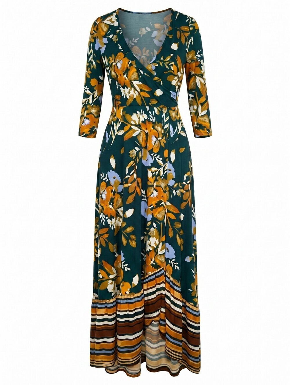 Anthropologie Fall Maxi Dress With Emerald Green And Mustard Floral Details