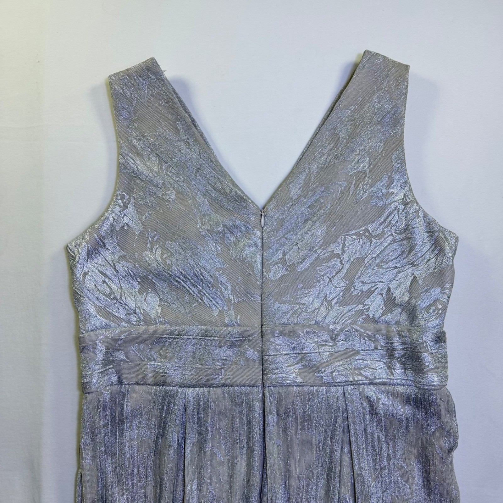 R&M Richards Silver Metallic Pleated Gown Beaded Empire Waist Formal Dress 14
